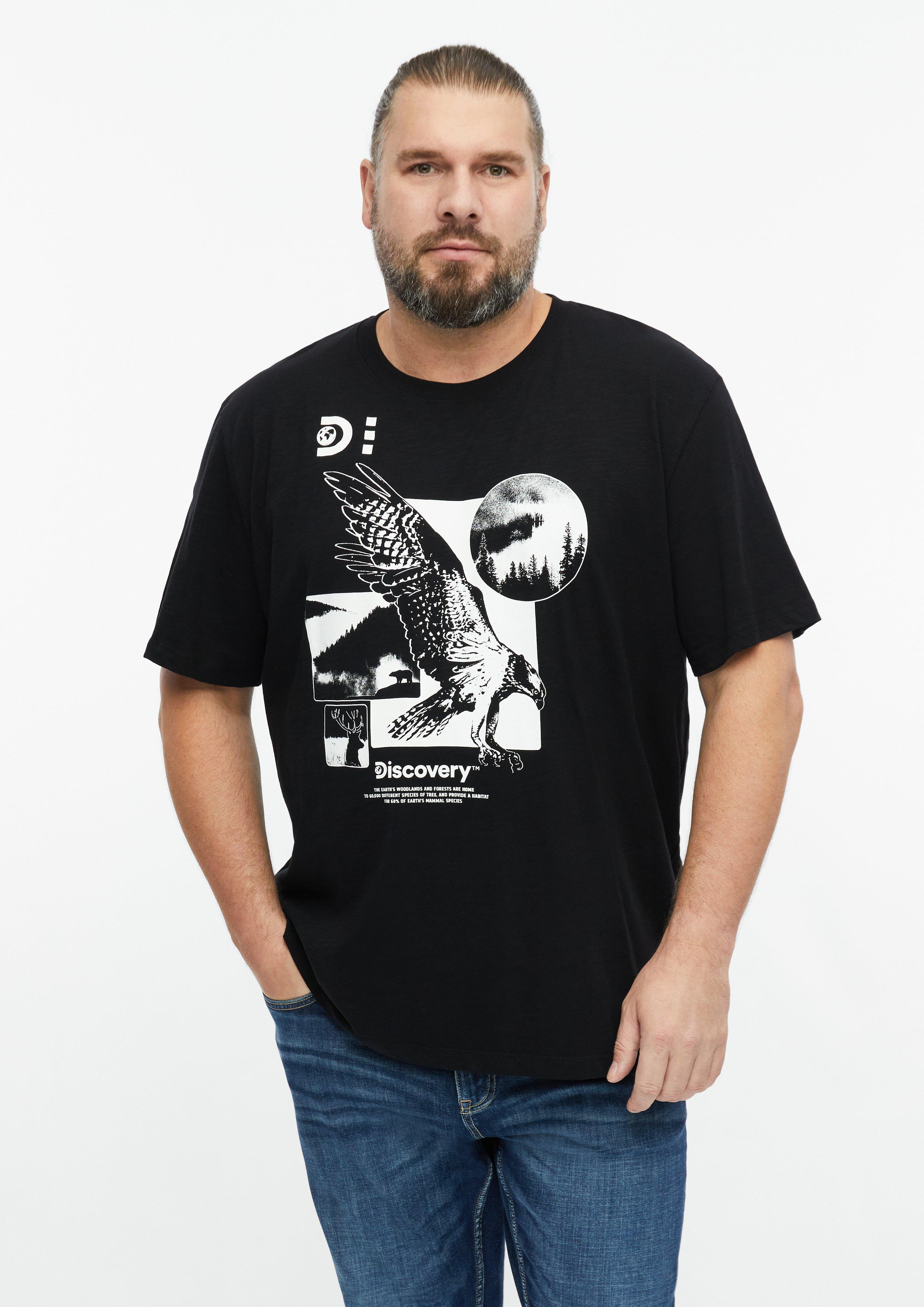T-shirt with flame yarn structure and artwork in black by s.Oliver Men Big Sizes