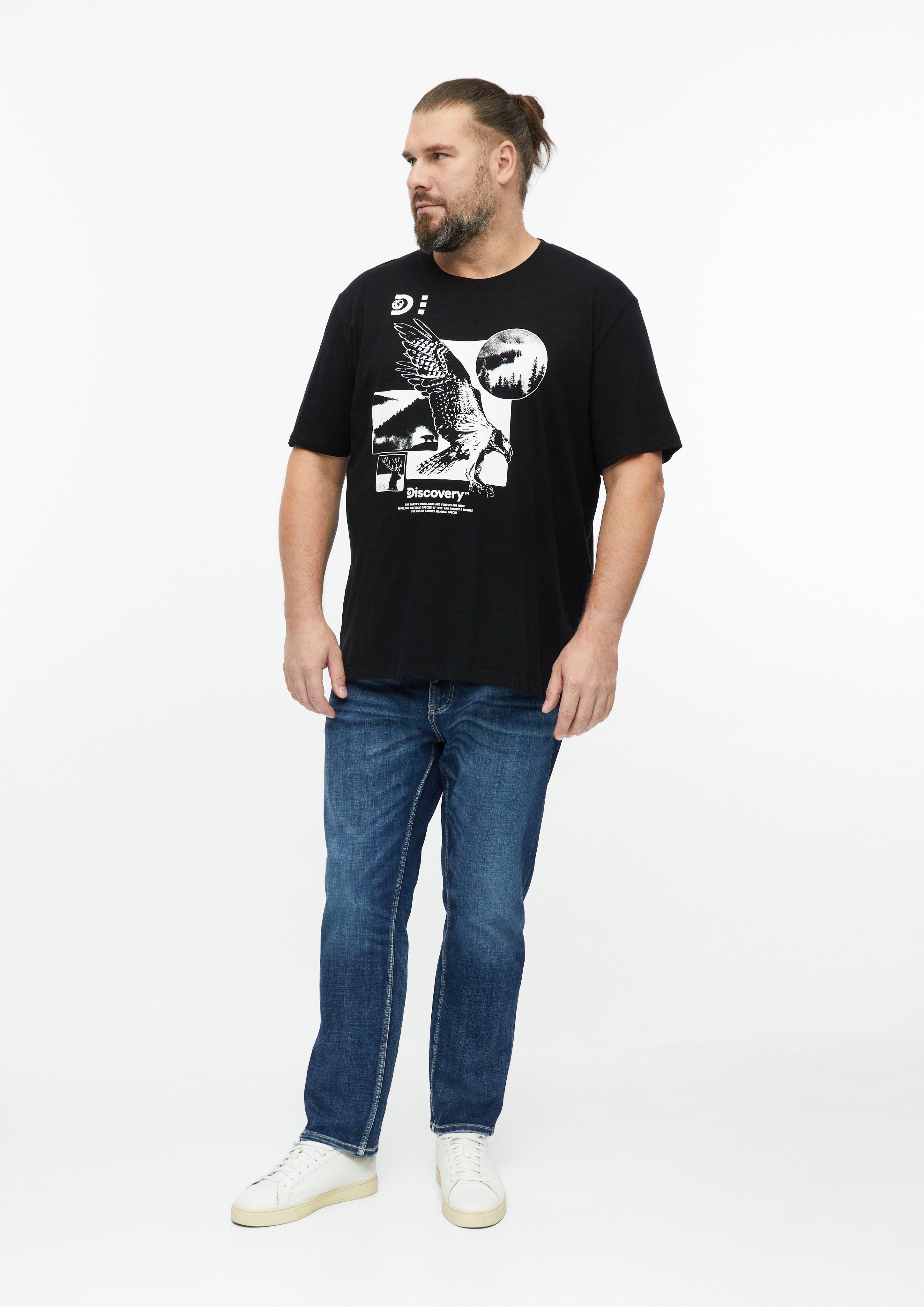 Herren T-Shirt mit Flammgarnstruktur und Artwork in schwarz von s.Oliver Men Big Sizes