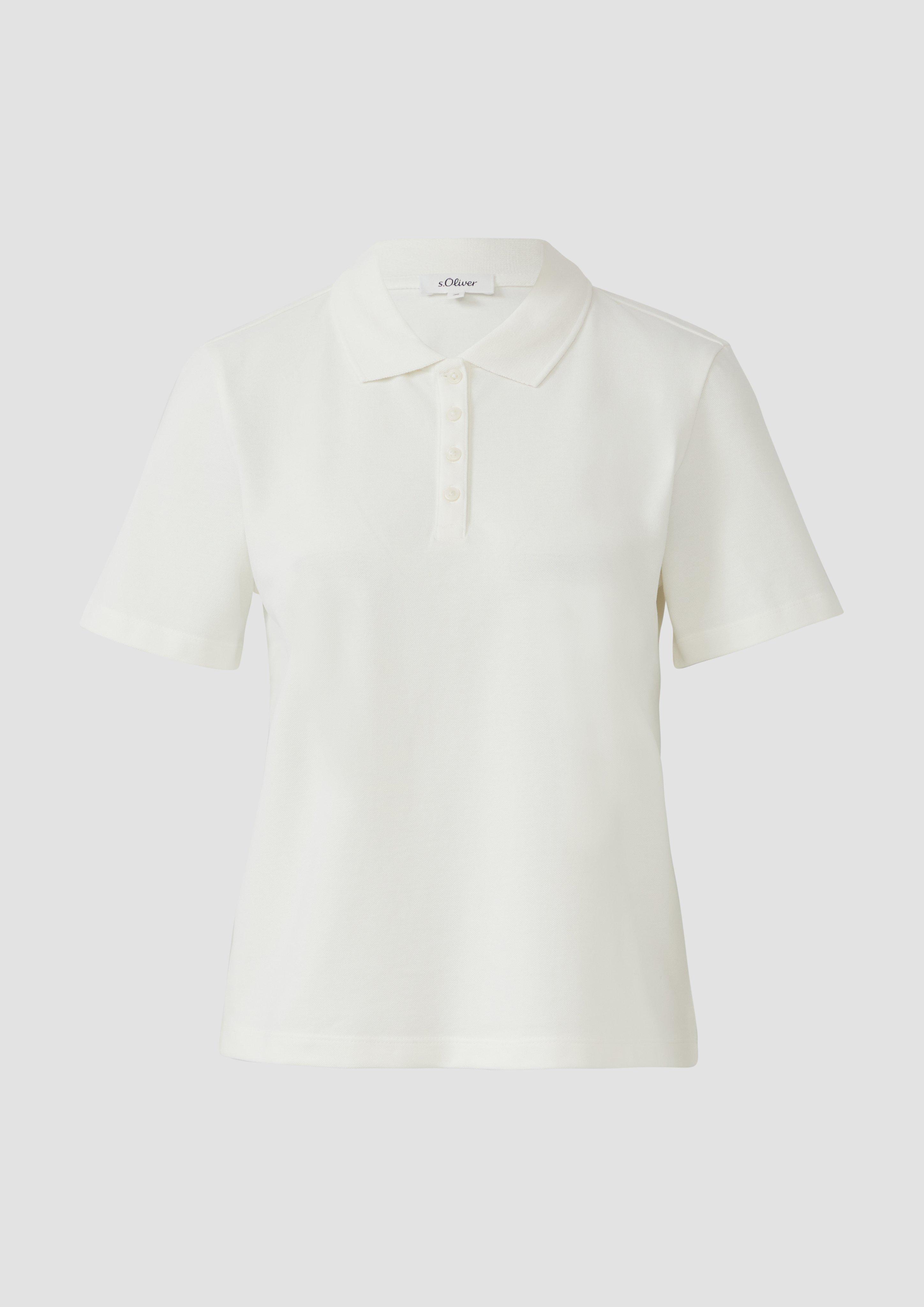 s.Oliver - Verkürztes Poloshirt aus Baumwollpiqué, Damen, creme