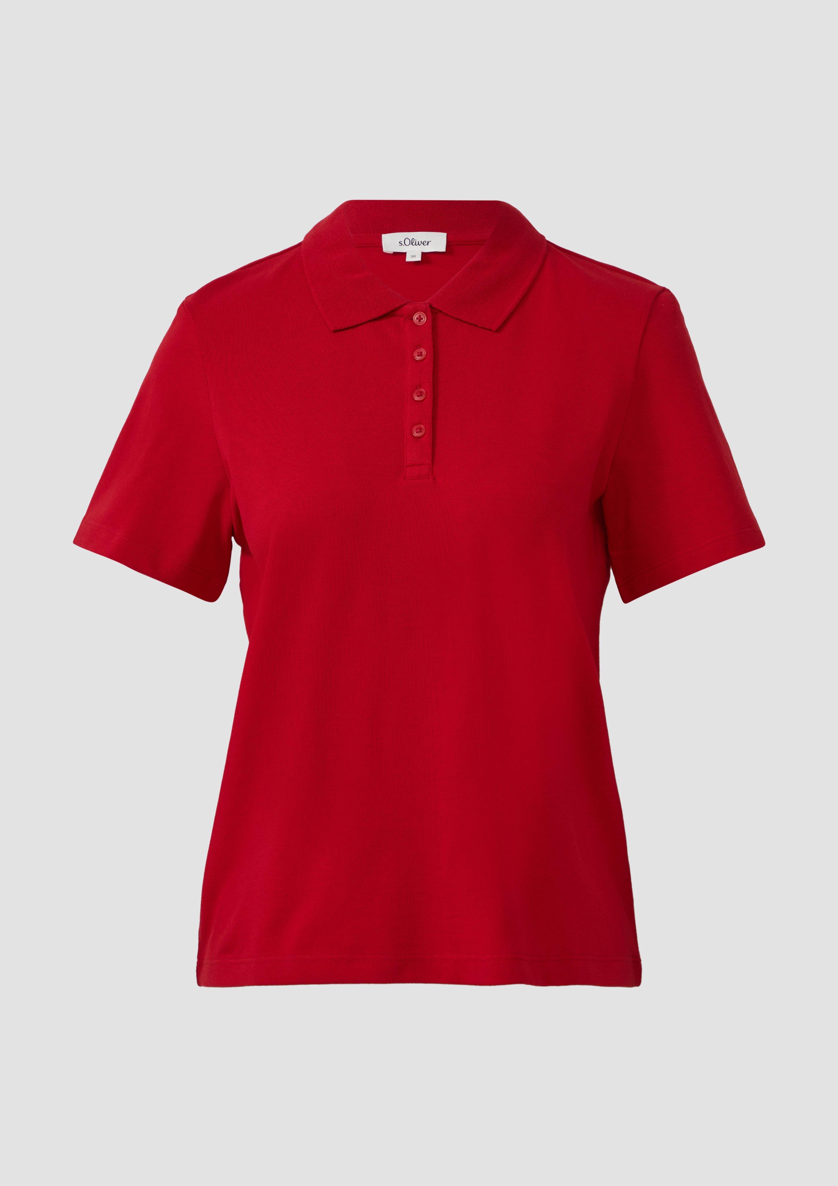 s.Oliver - Verkürztes Poloshirt aus Baumwollpiqué, Damen, rot