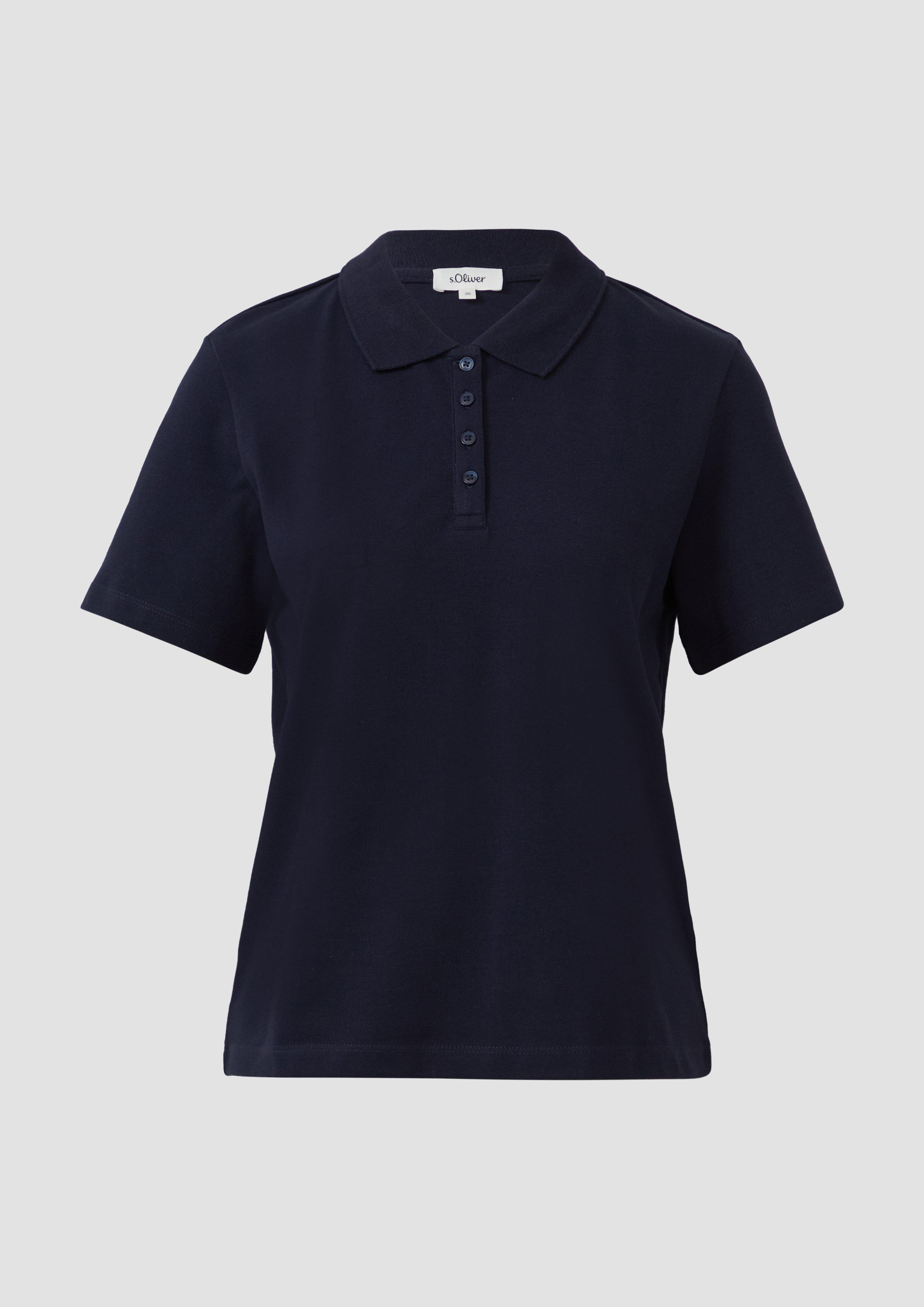 s.Oliver - Verkürztes Poloshirt aus Baumwollpiqué, Damen, blau