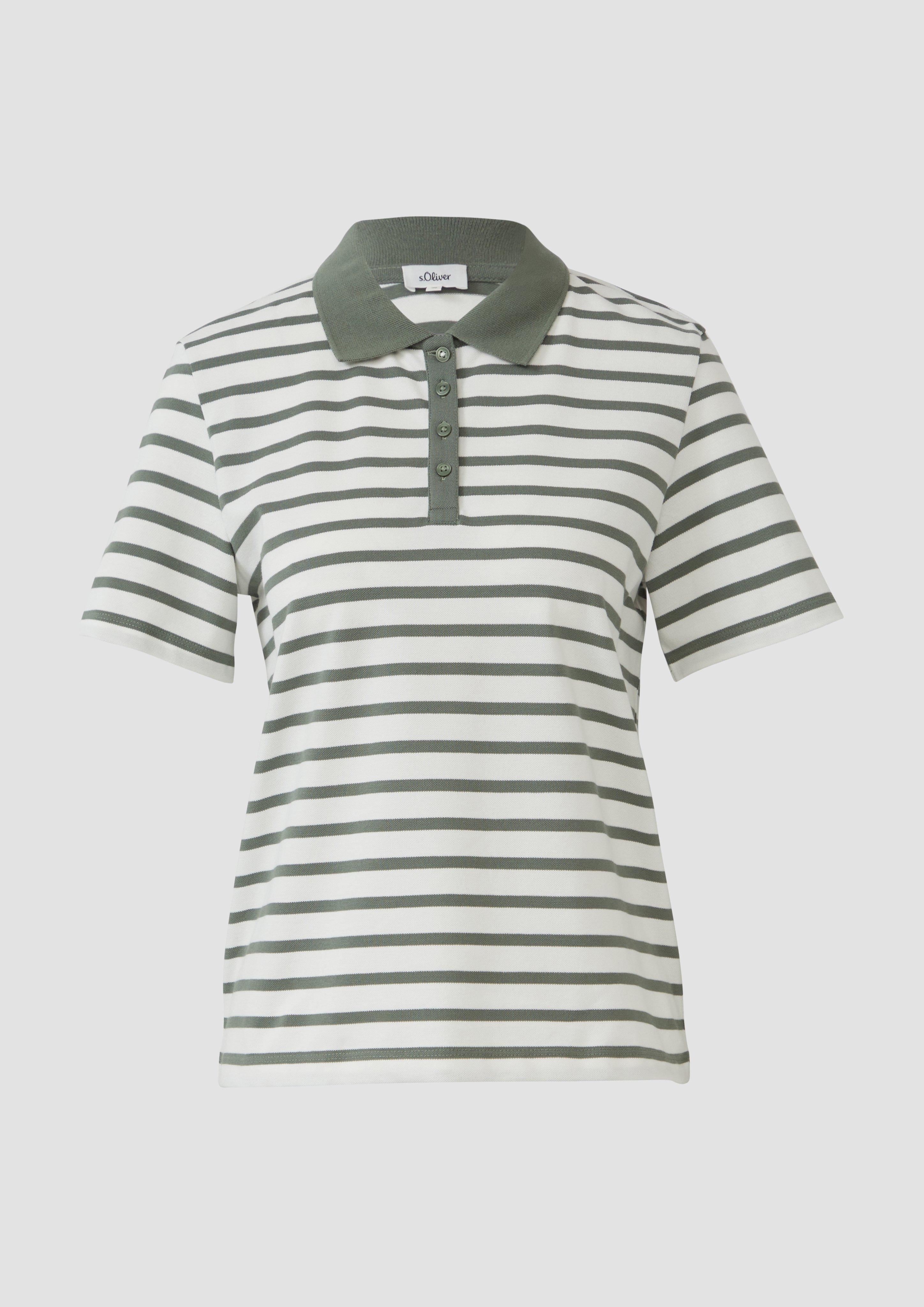 s.Oliver - Verkürztes Poloshirt aus Baumwollpiqué, Damen, olive|creme