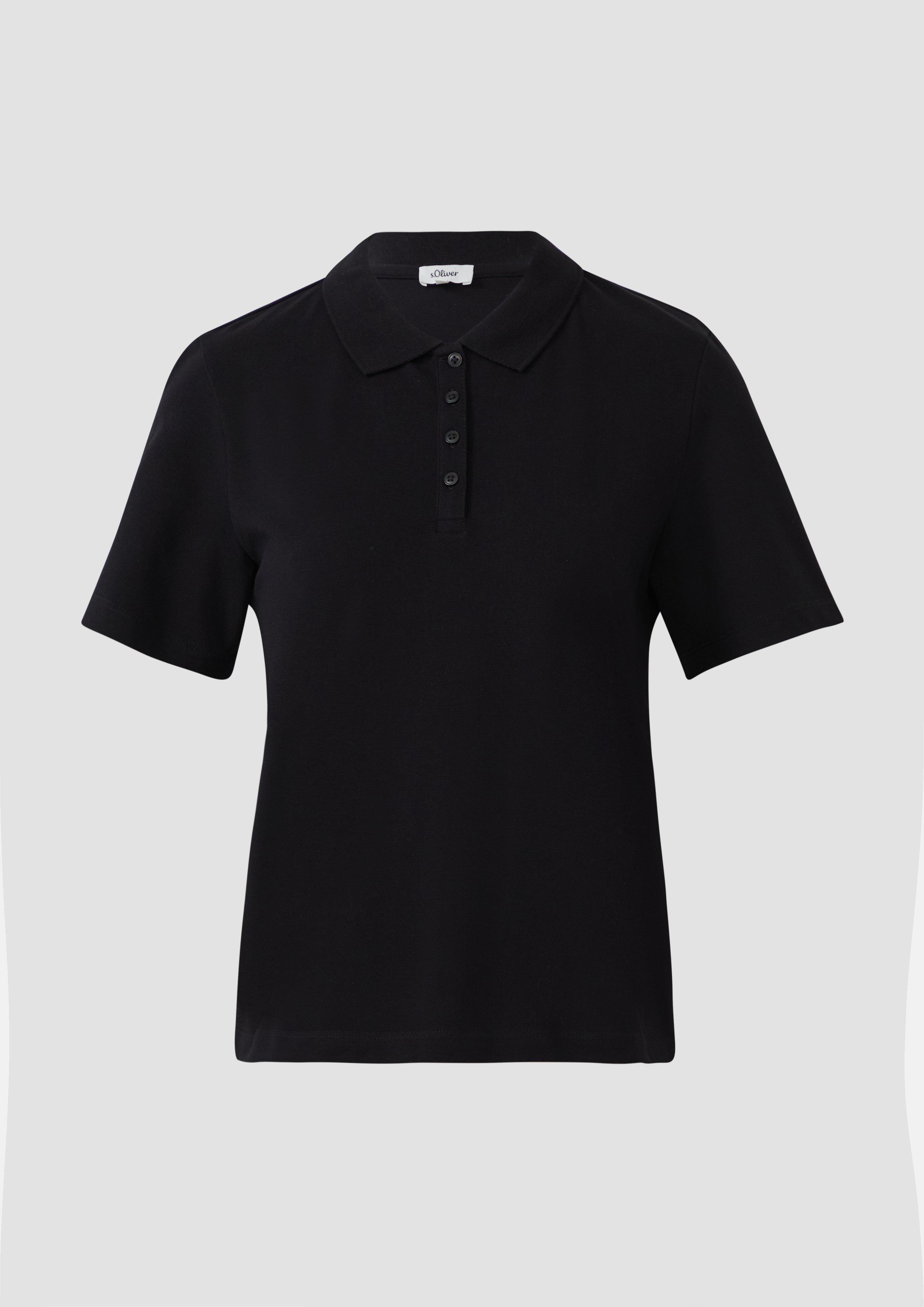 s.Oliver - Verkürztes Poloshirt aus Baumwollpiqué, Damen, schwarz