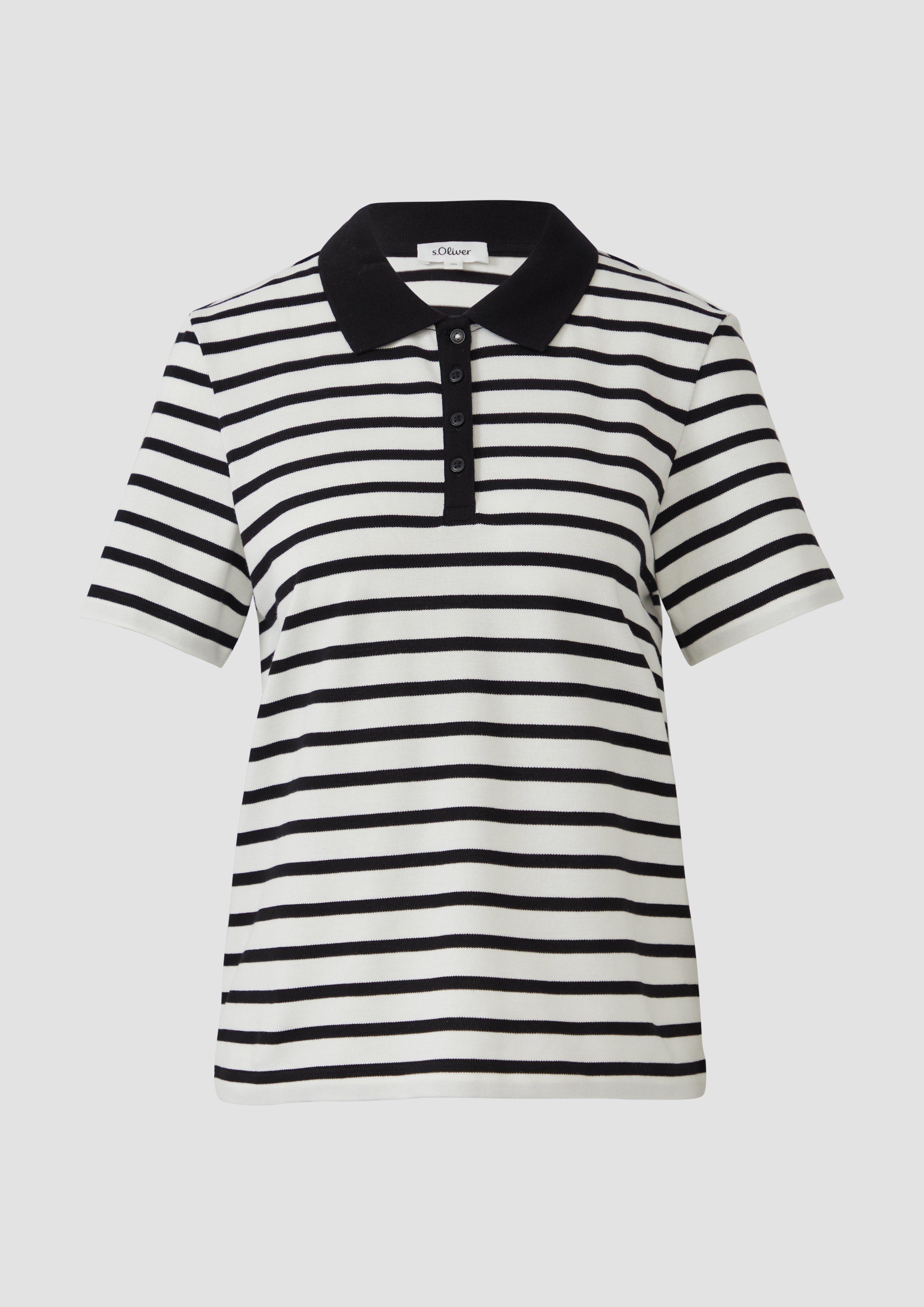 s.Oliver - Verkürztes Poloshirt aus Baumwollpiqué, Damen, schwarz|creme