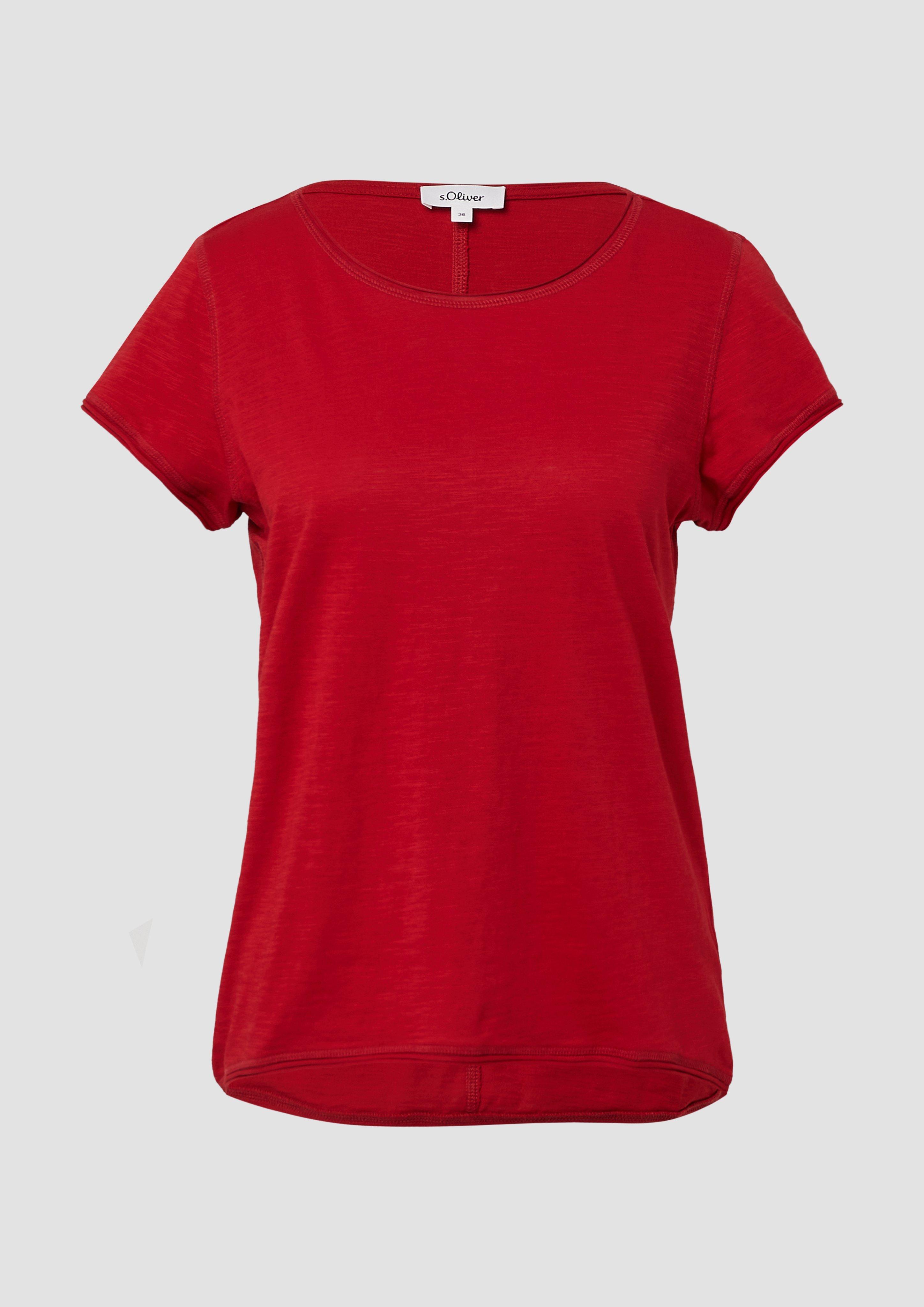 s.Oliver - T-Shirt mit Rollkanten und Flammgarnstruktur, Damen, rot