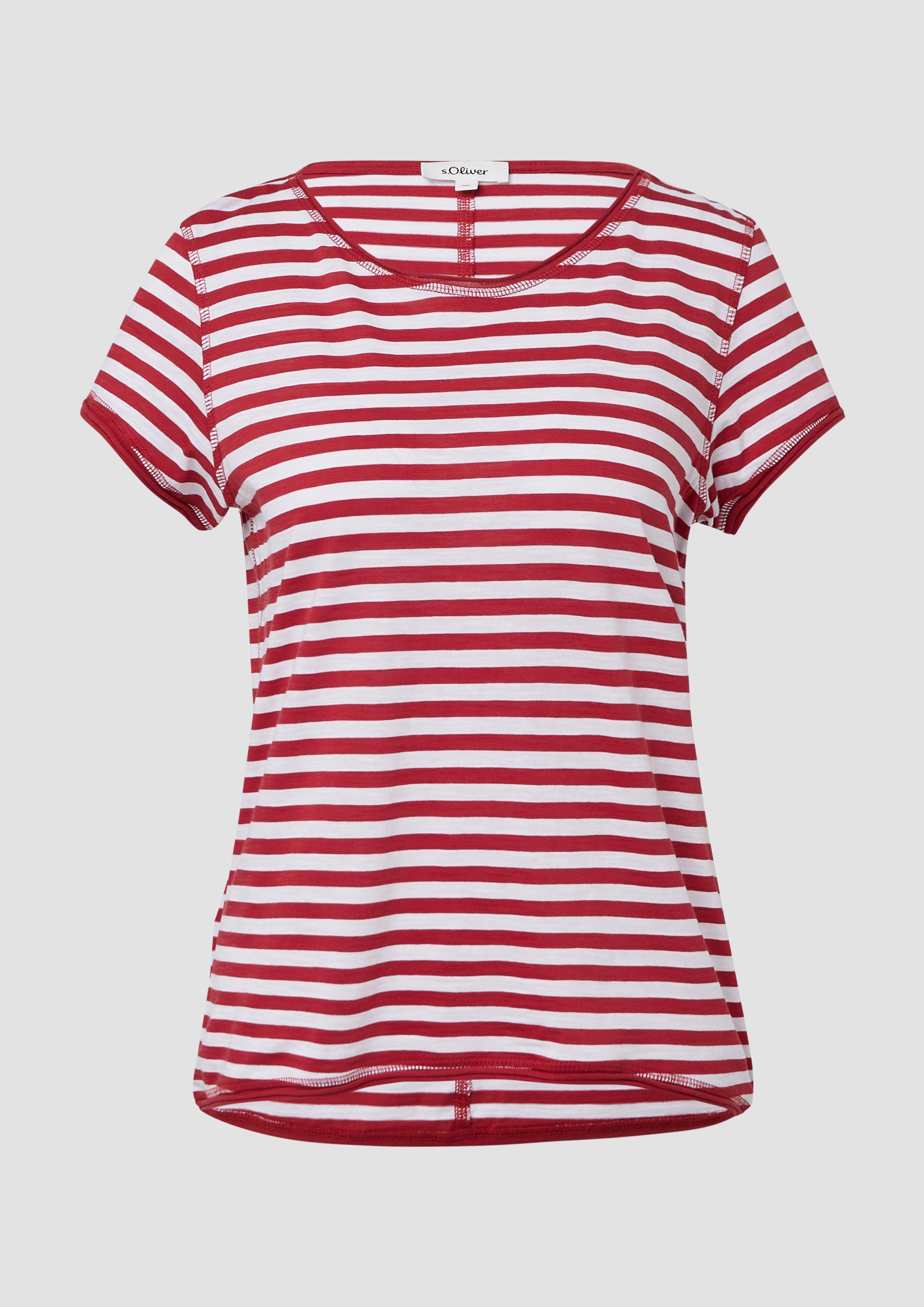 s.Oliver - T-Shirt mit Rollkanten und Flammgarnstruktur, Damen, rot|weiß