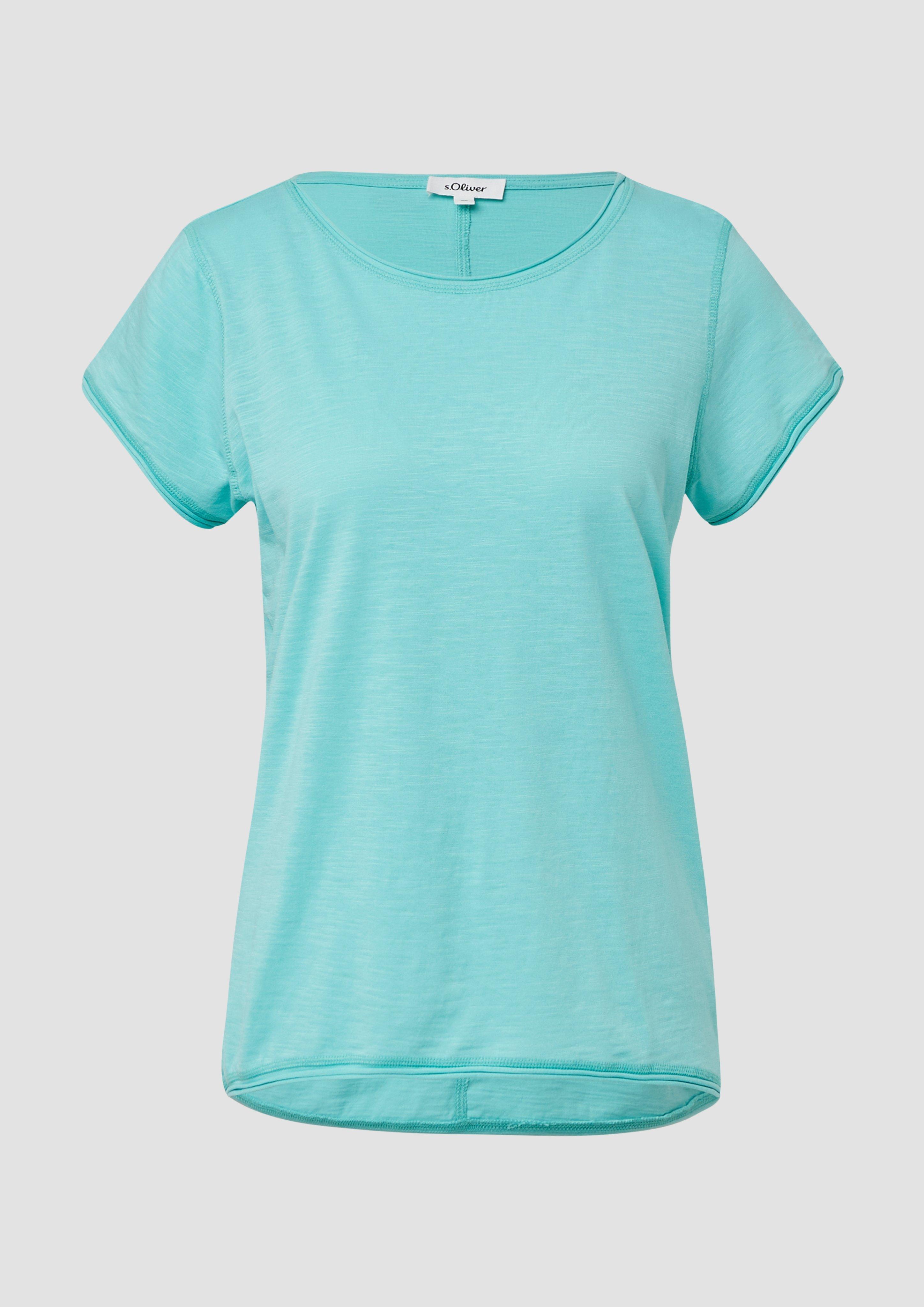 s.Oliver - T-Shirt mit Rollkanten und Flammgarnstruktur, Damen, türkis
