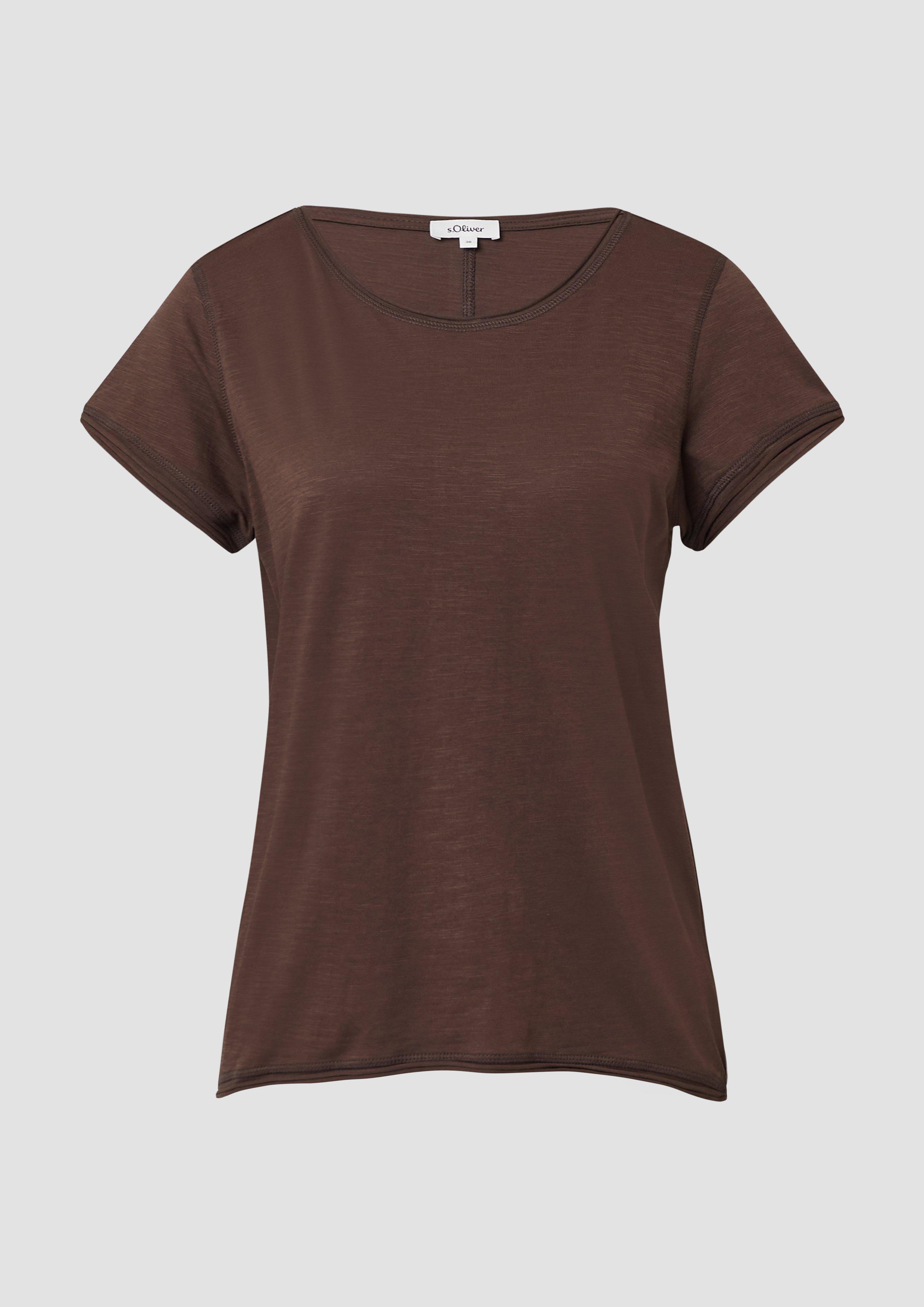s.Oliver - T-Shirt mit Rollkanten und Flammgarnstruktur, Damen, braun