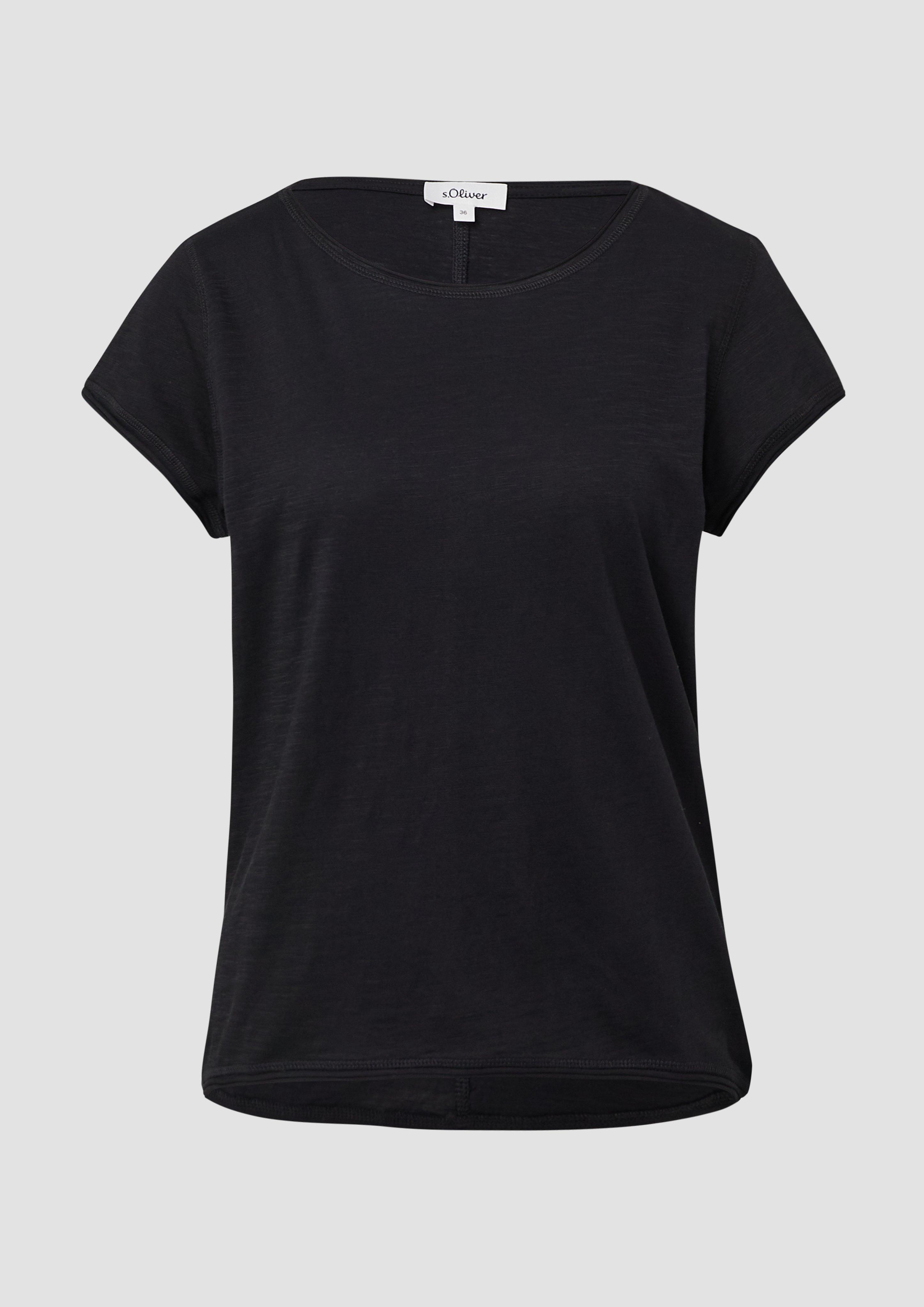 s.Oliver - T-Shirt mit Rollkanten und Flammgarnstruktur, Damen, schwarz