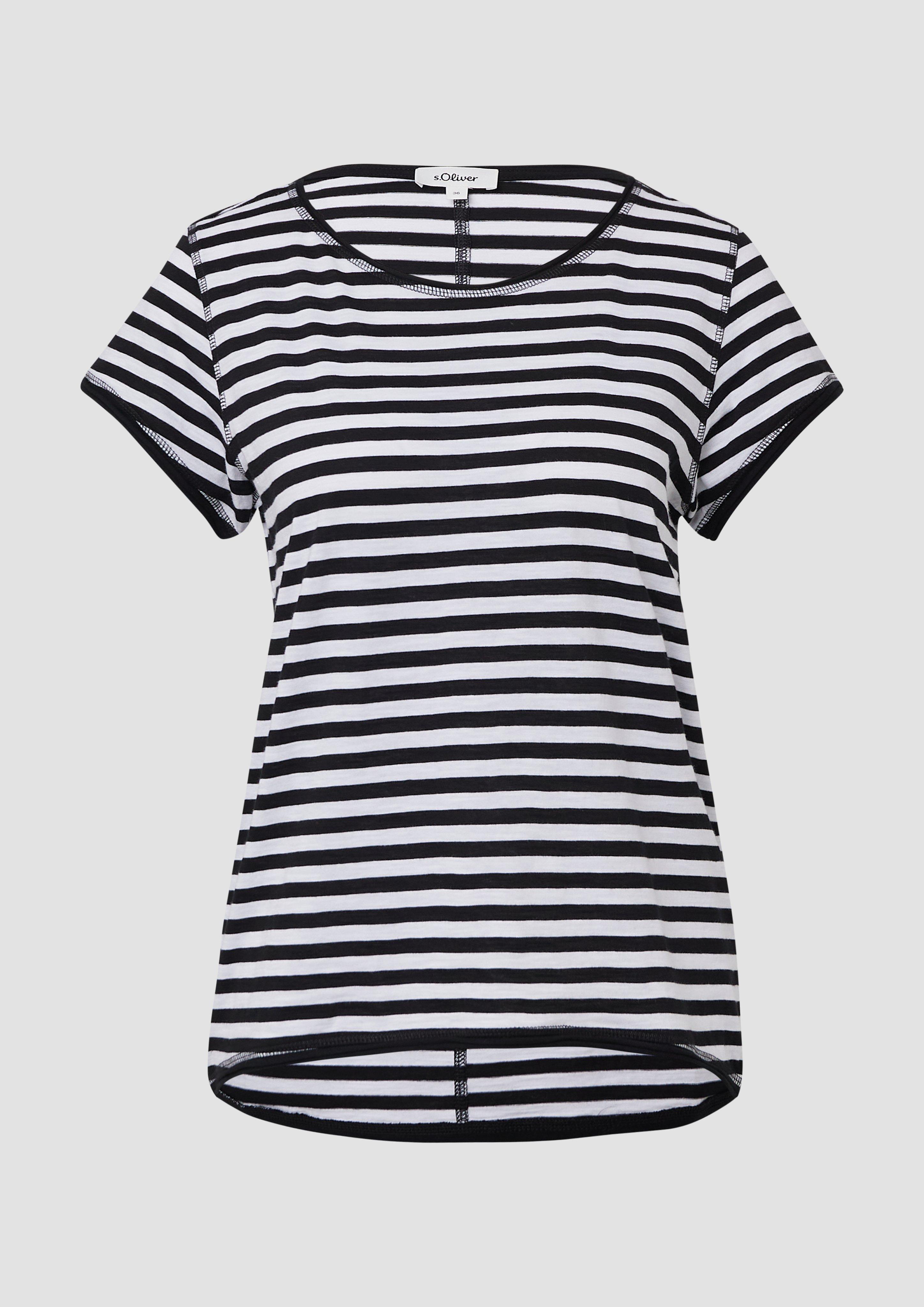 s.Oliver - T-Shirt mit Rollkanten und Flammgarnstruktur, Damen, weiß|schwarz