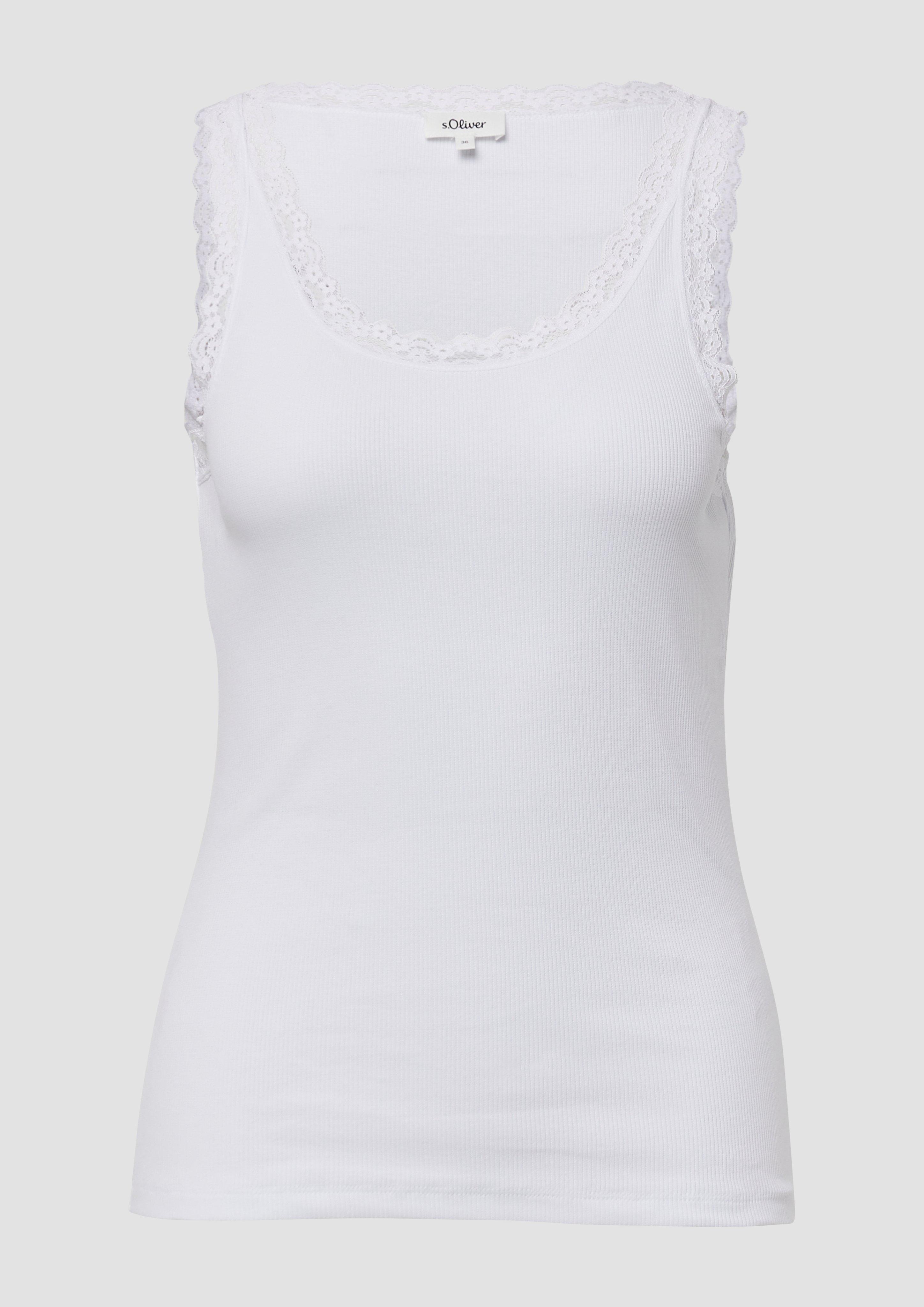 s.Oliver - Geripptes Slim-Fit-Tanktop mit Spitze, Damen, weiß