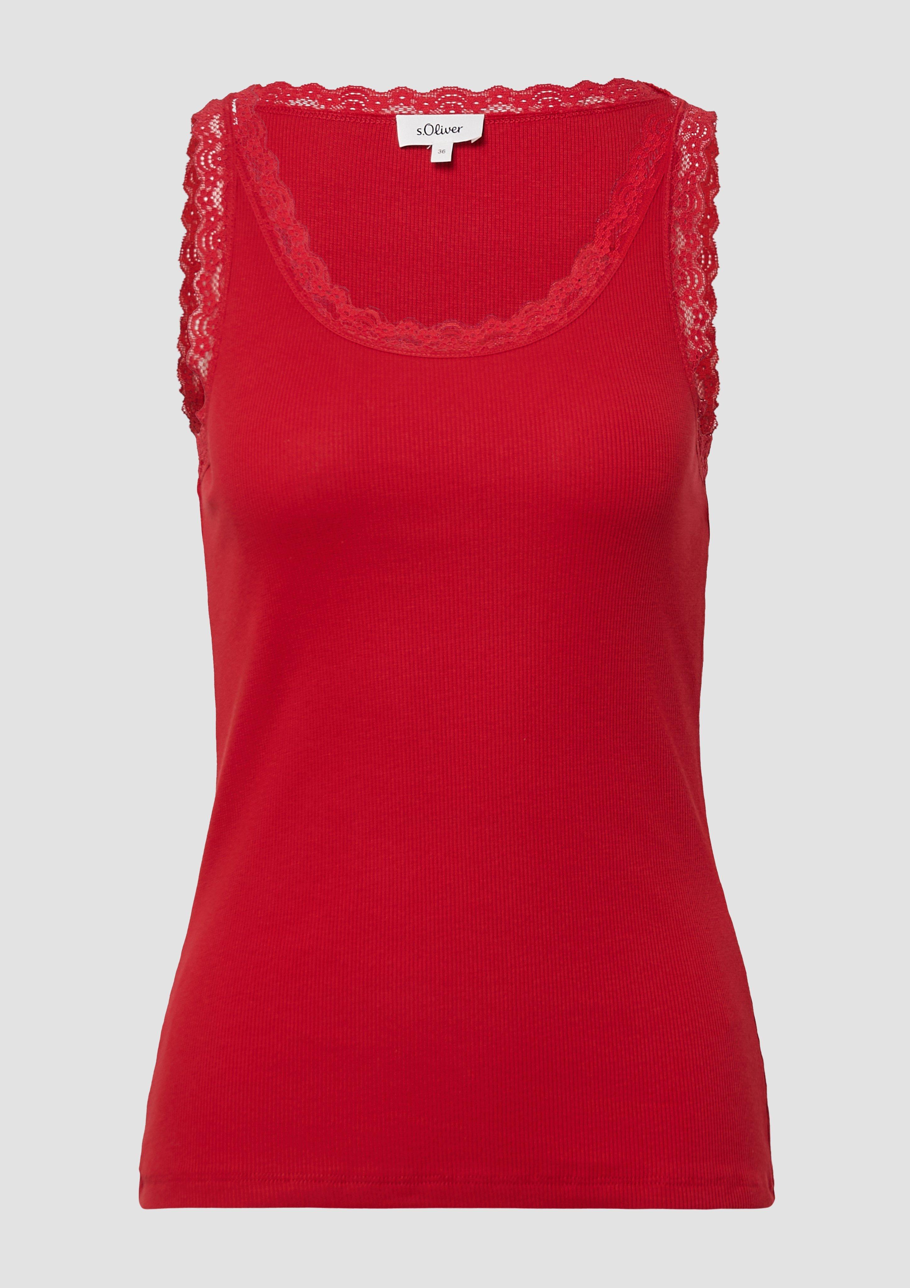s.Oliver - Geripptes Slim-Fit-Tanktop mit Spitze, Damen, rot