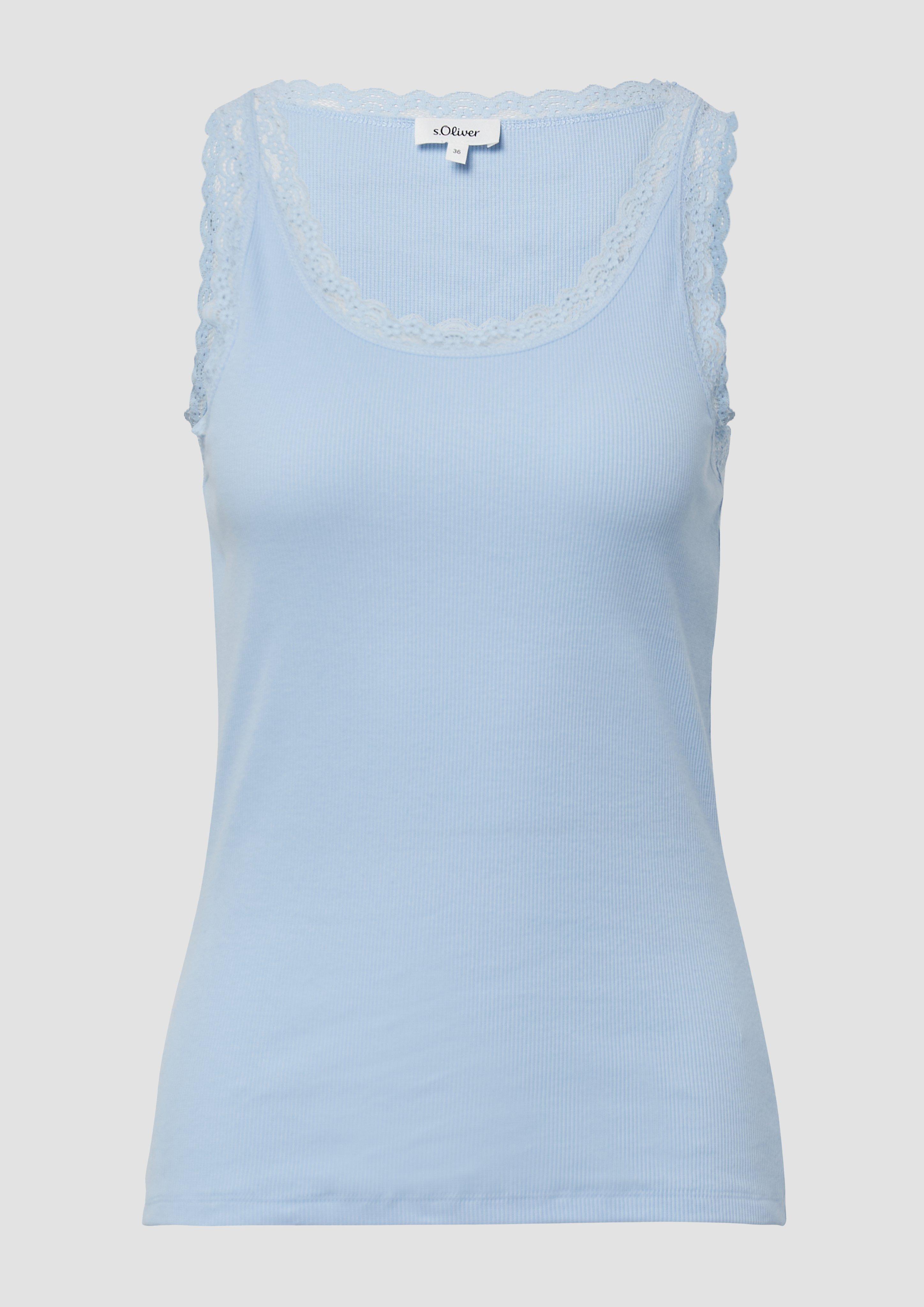 s.Oliver - Geripptes Slim-Fit-Tanktop mit Spitze, Damen, blau