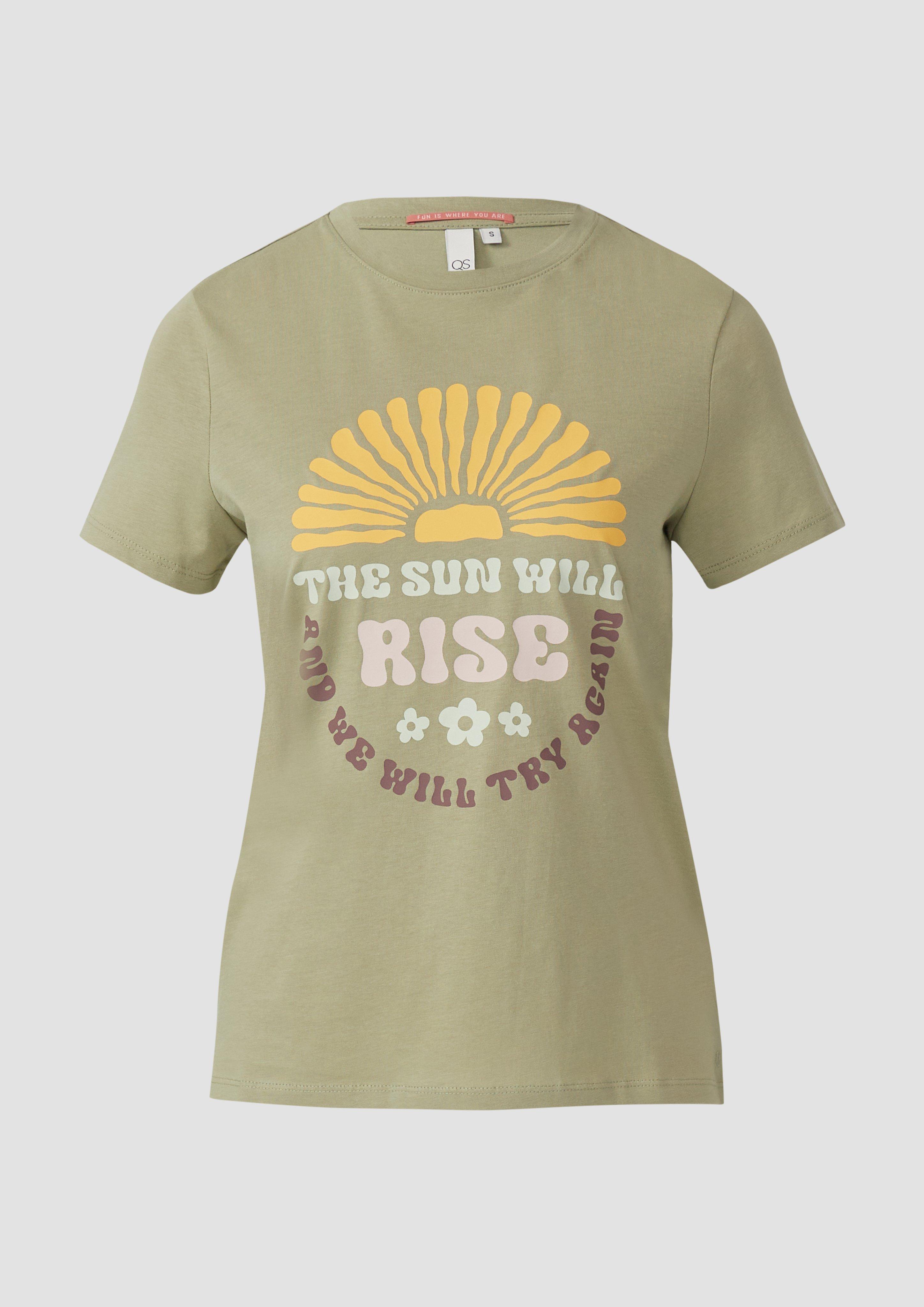QS - Baumwollshirt mit Frontprint, Damen, Grün
