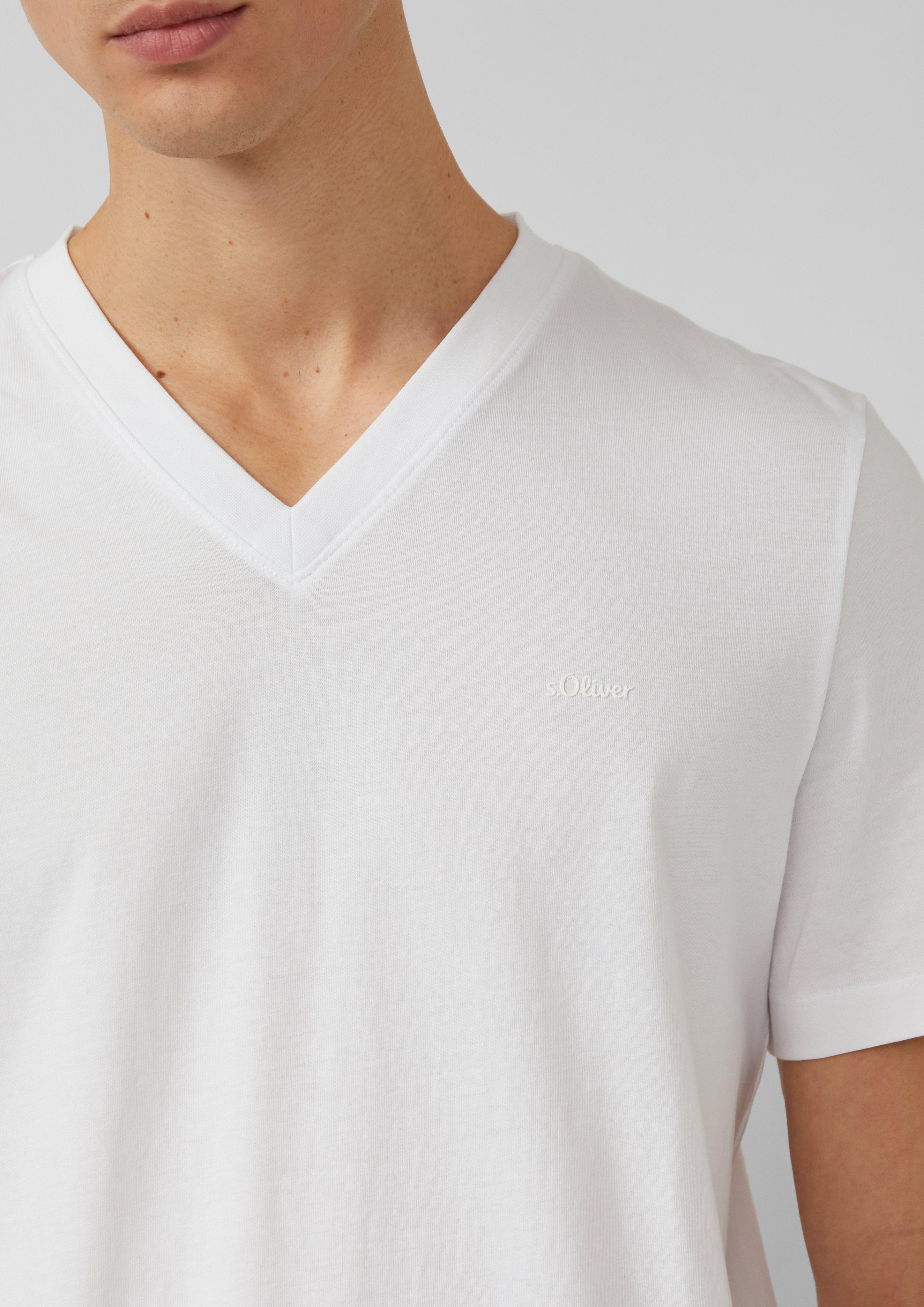 Baumwoll-T-Shirt mit Logo-Print und V-Neck