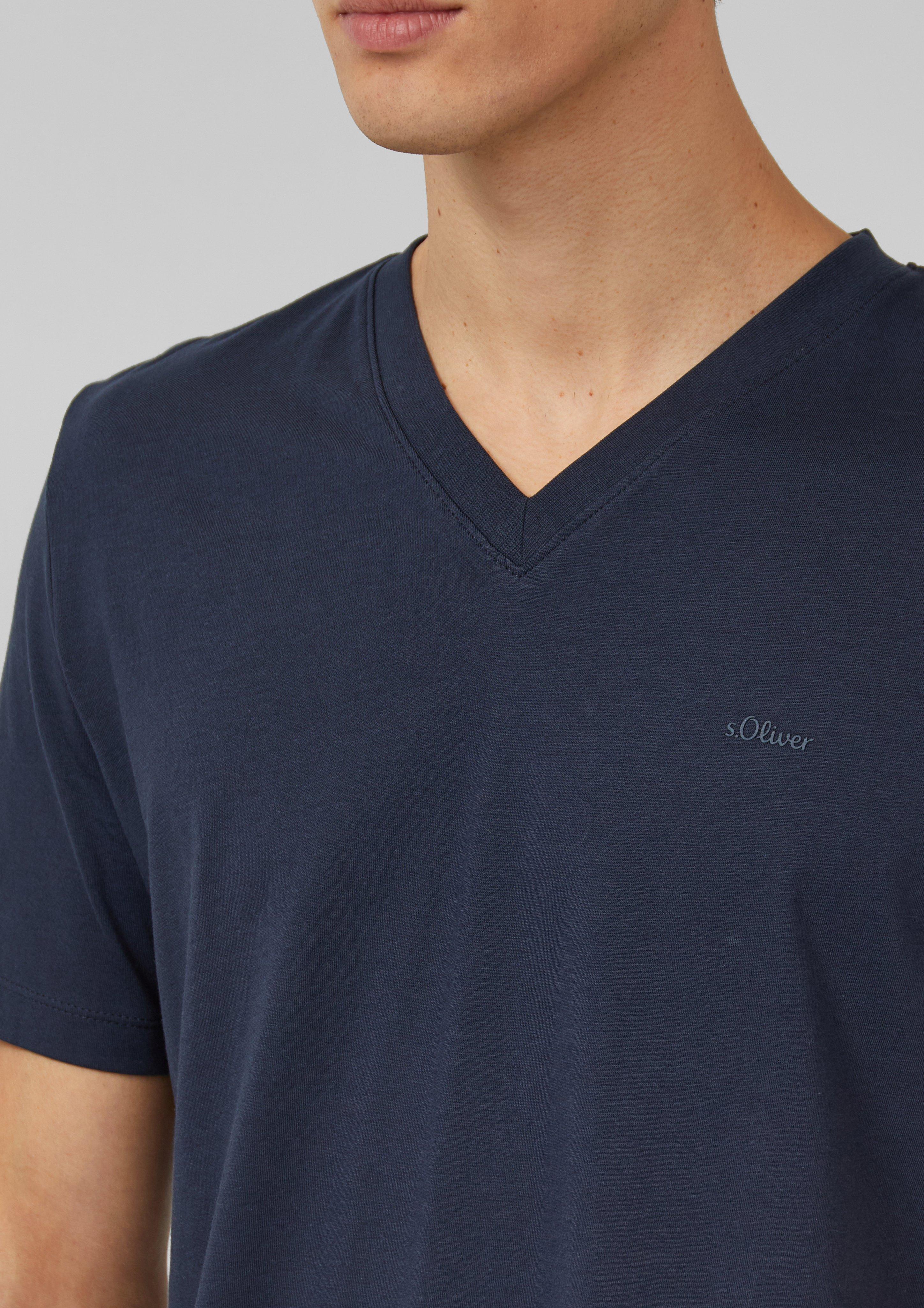 Baumwoll-T-Shirt mit Logo-Print und V-Neck