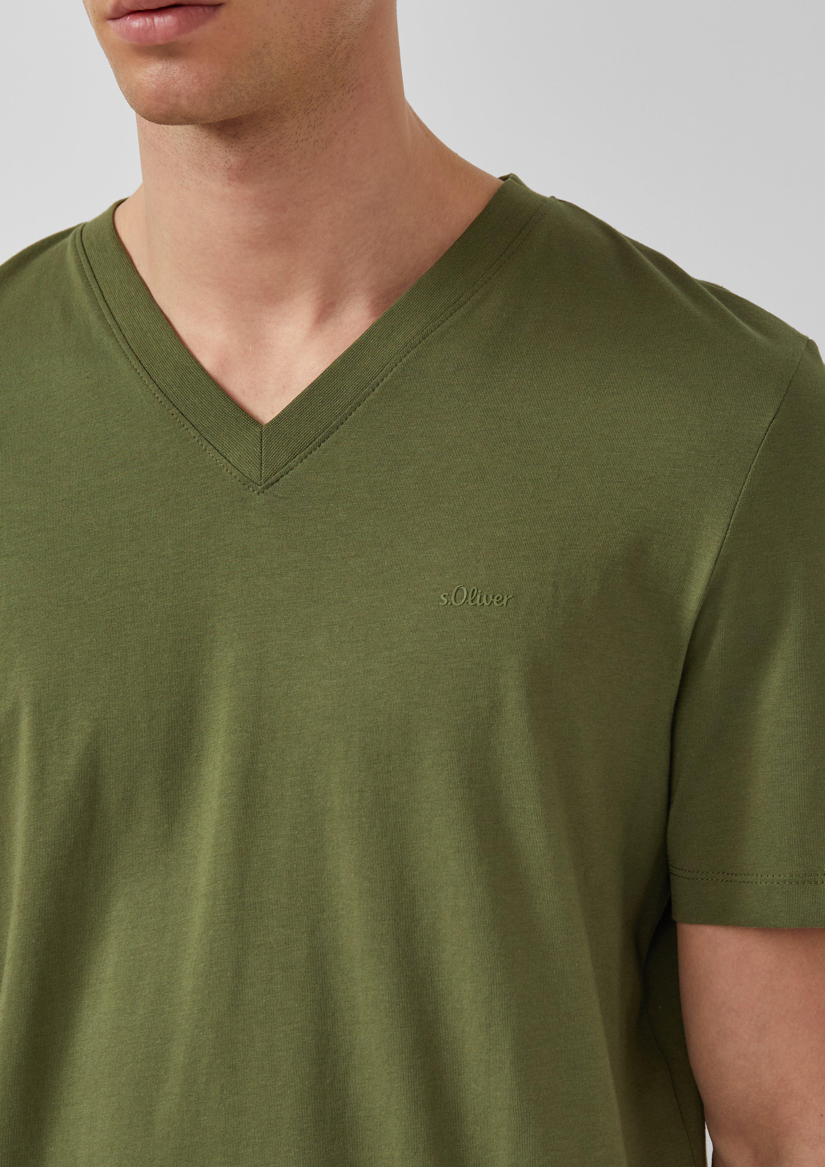 Baumwoll-T-Shirt mit Logo-Print und V-Neck