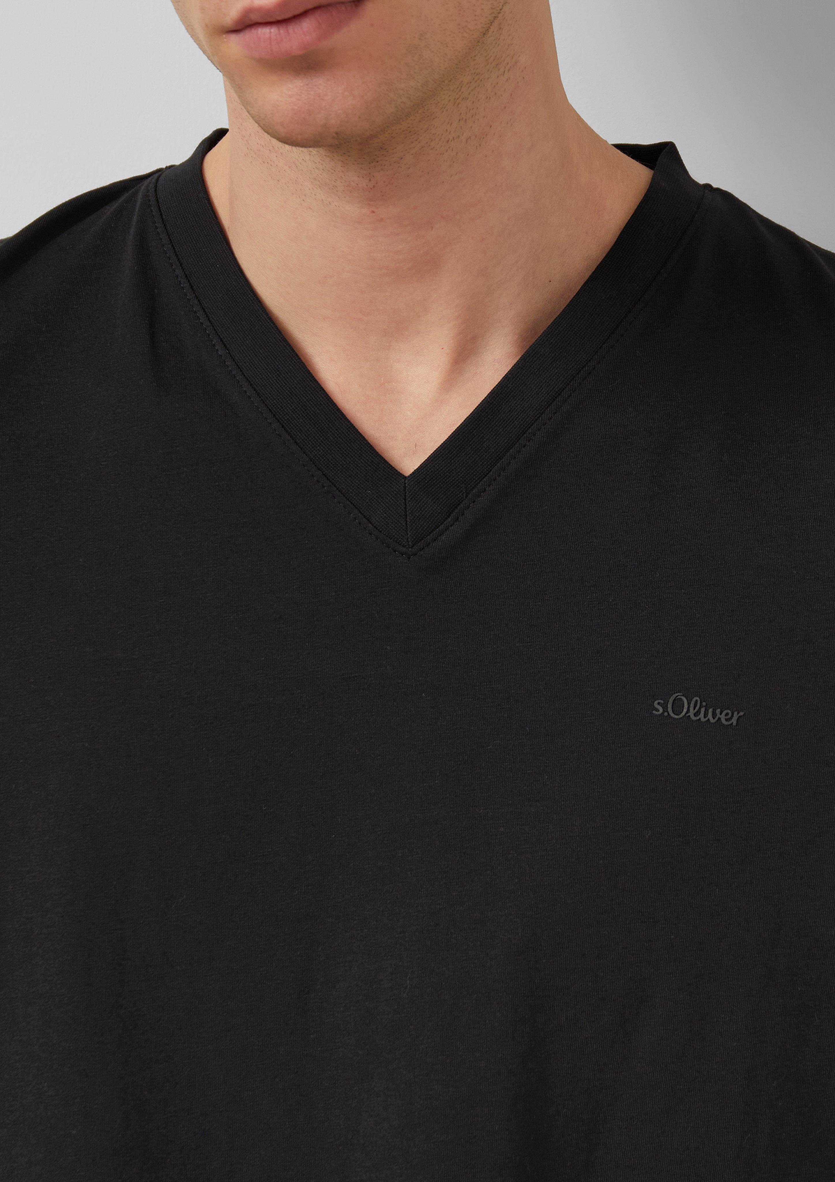 Baumwoll-T-Shirt mit Logo-Print und V-Neck