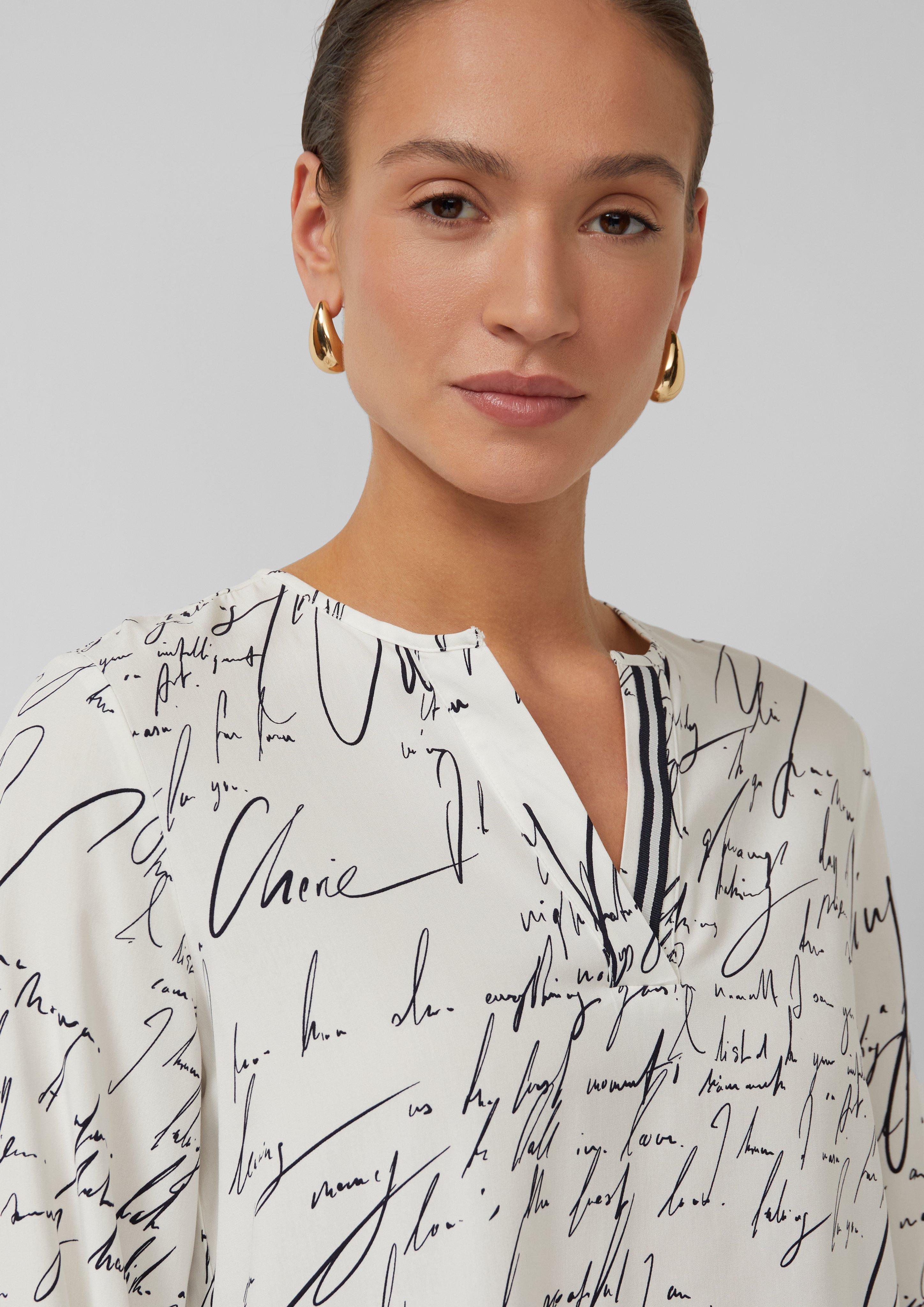 Viskose-Bluse mit V-Ausschnitt und All-over-Print