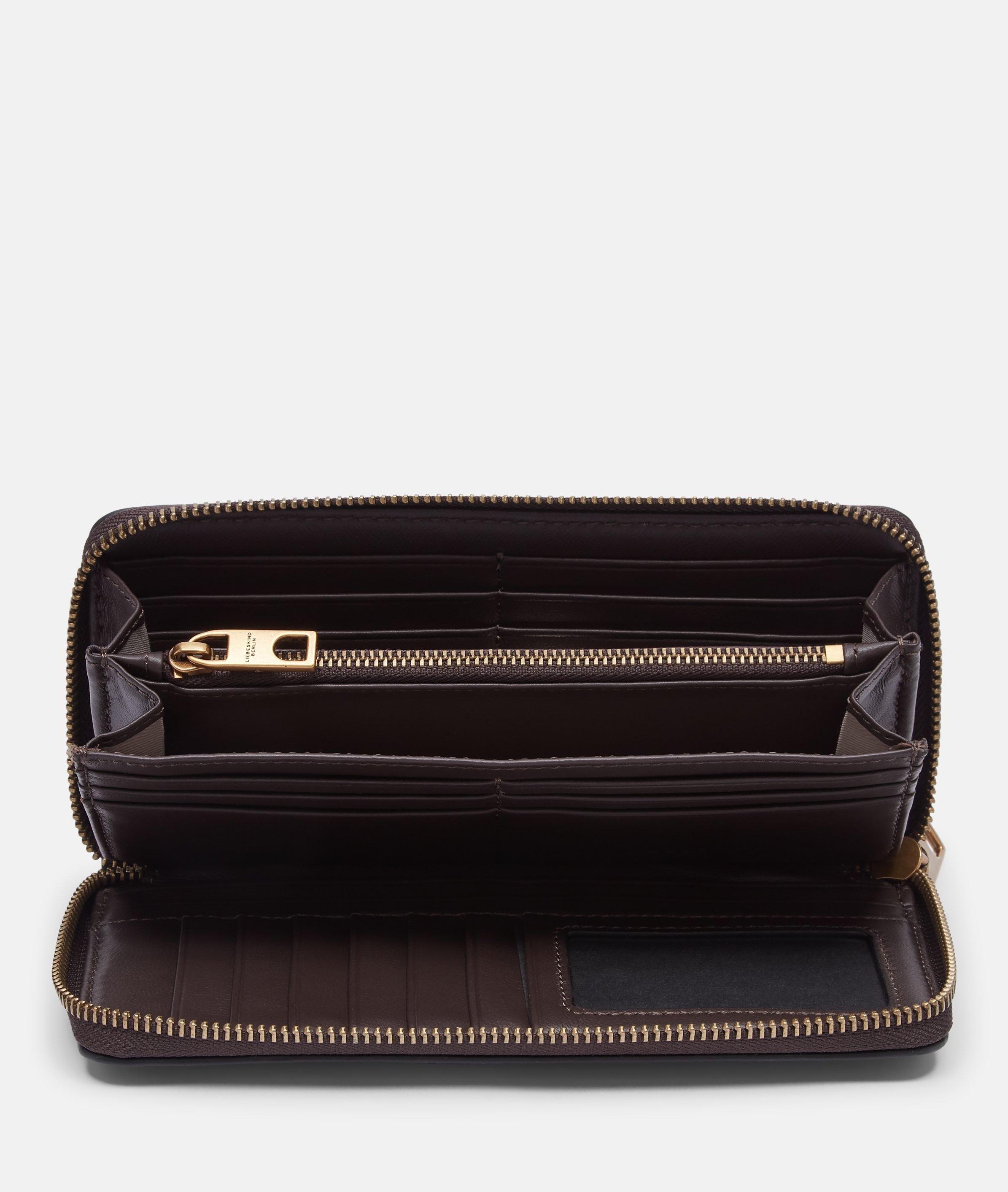 Portemonnee in bruin, beige, blauw, zwart & groen