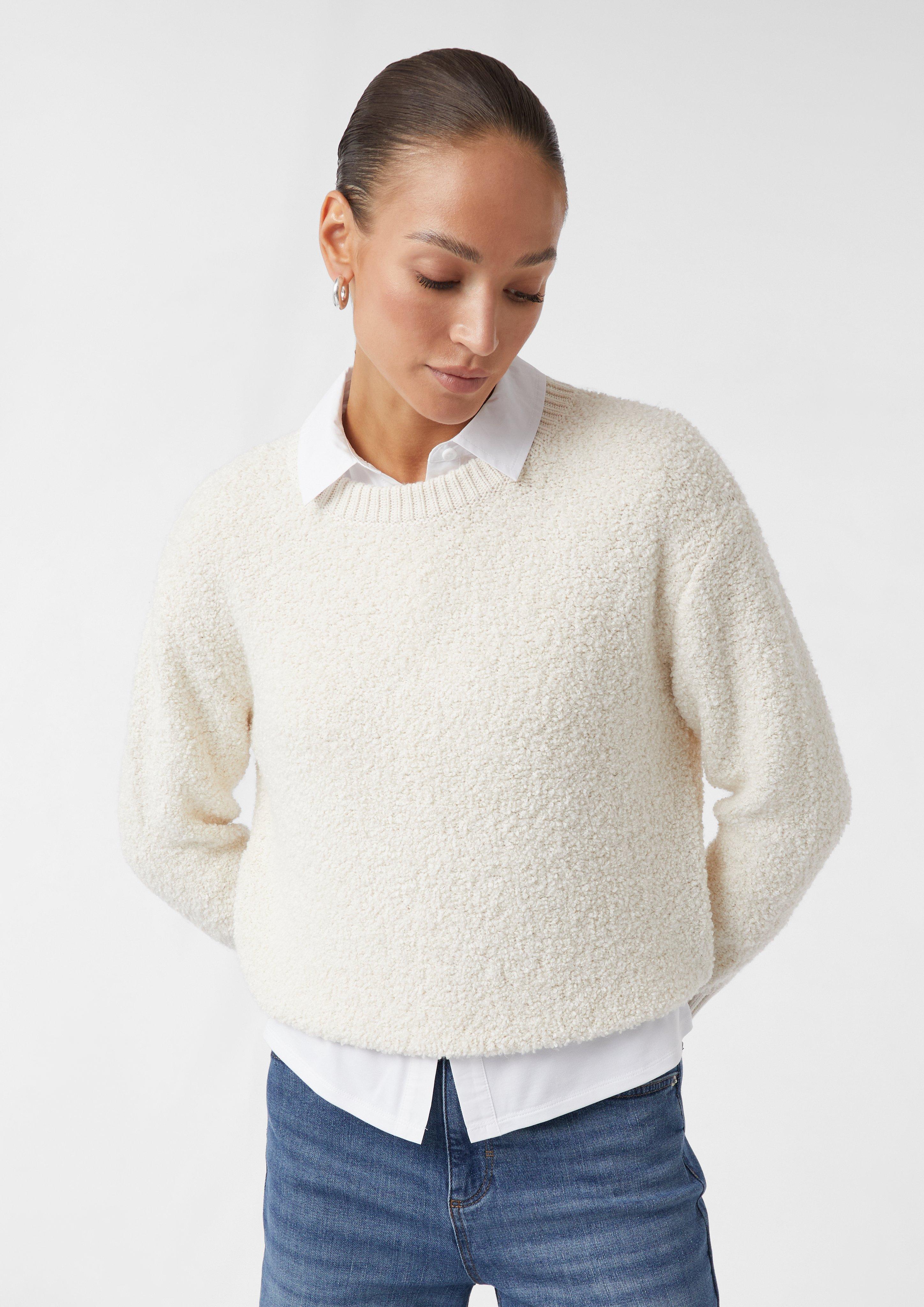ウィルフリー partial fur gently narrow knit SK Bouclé knitted sweater - Beige | SCAYLE