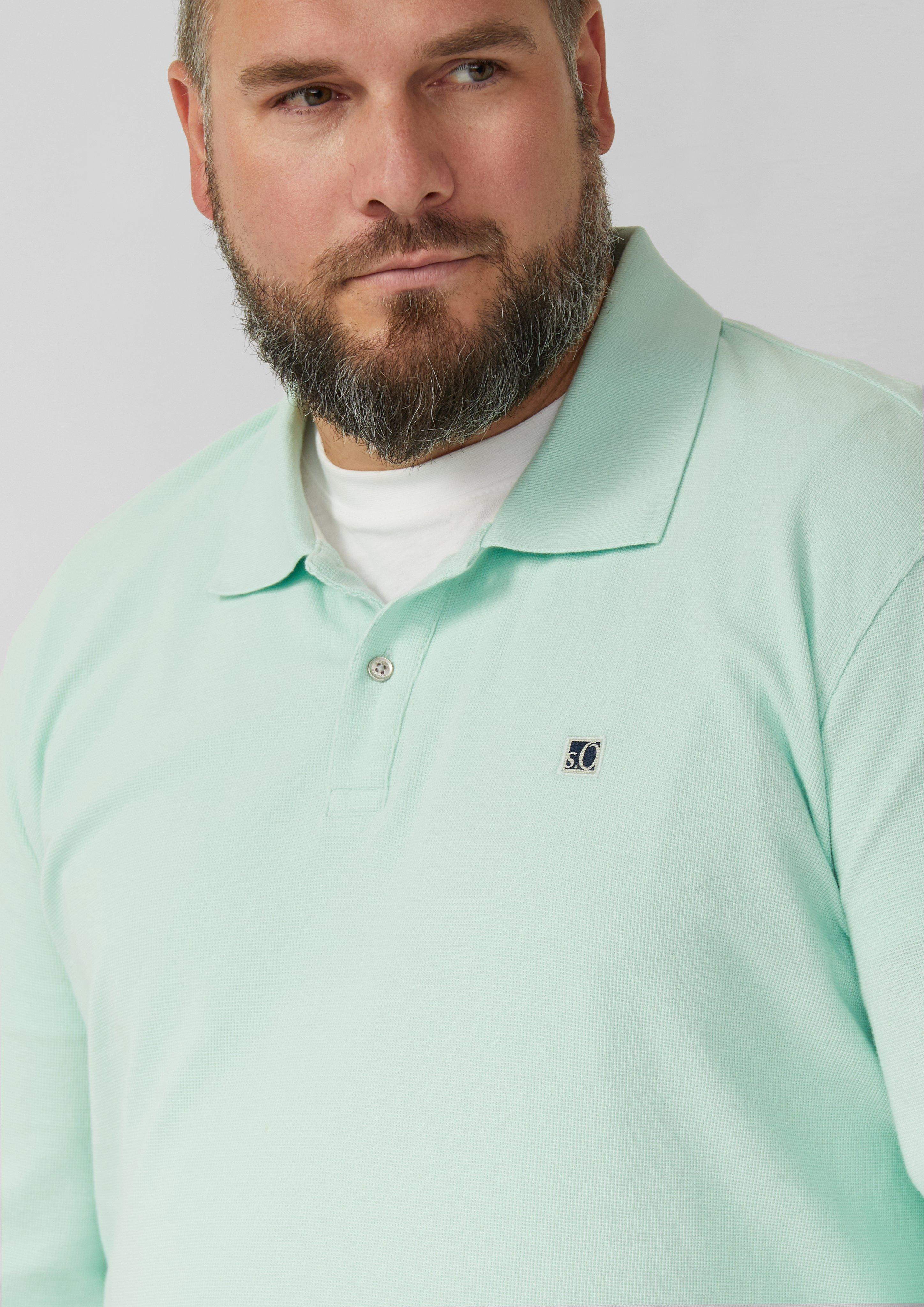 Langarm-Poloshirt mit Waffelstruktur und Logo-Patch