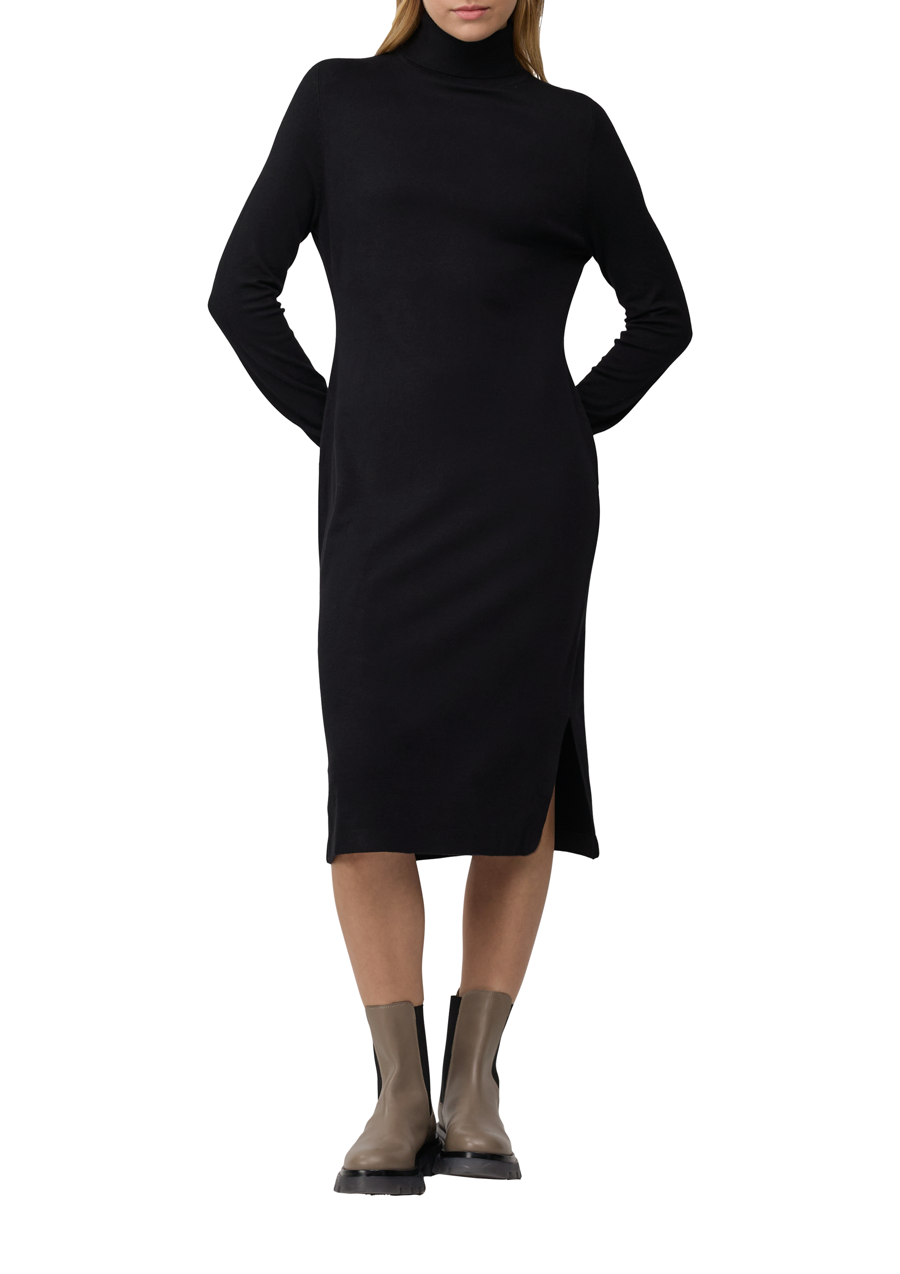 Turtleneck fine knit dress in a slim fit made from a viscose blend - Black  | s.Oliver