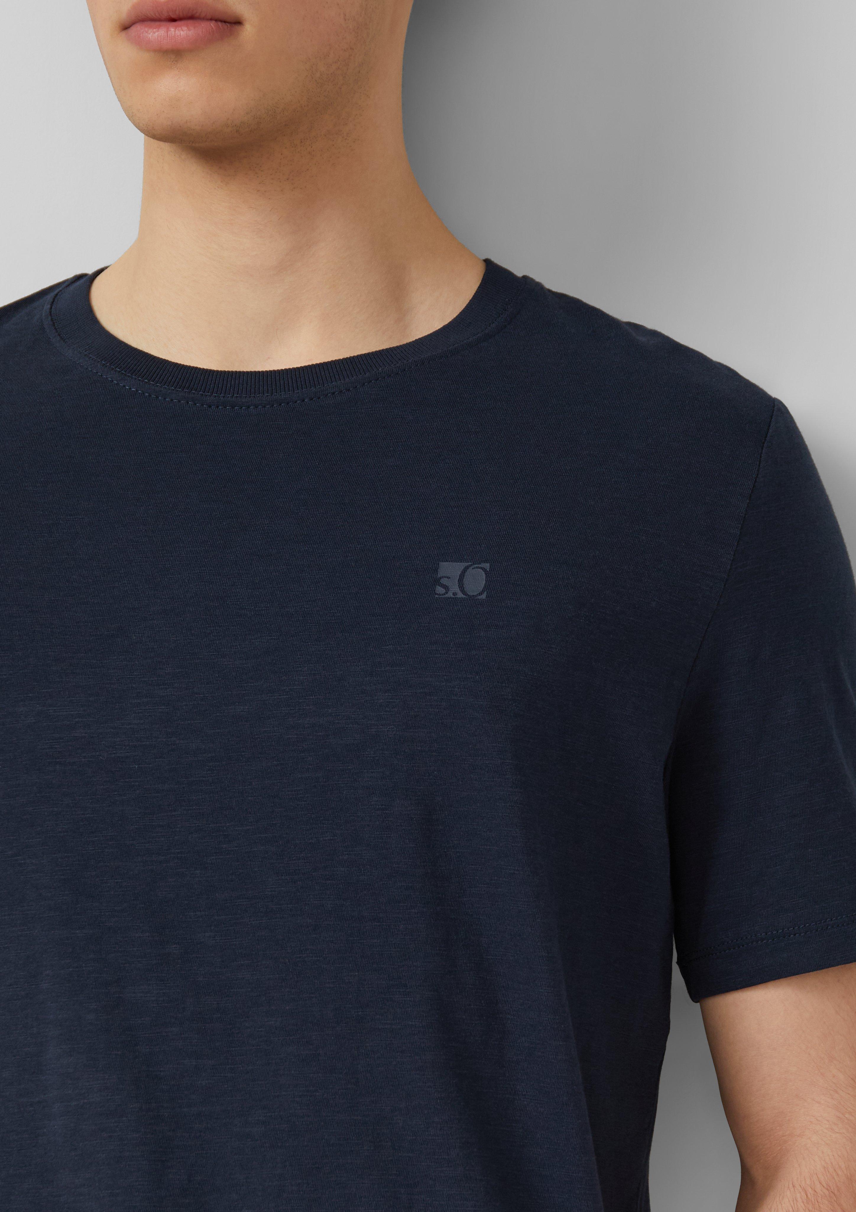 T-Shirt in Flammgarnstruktur mit Logo-Detail