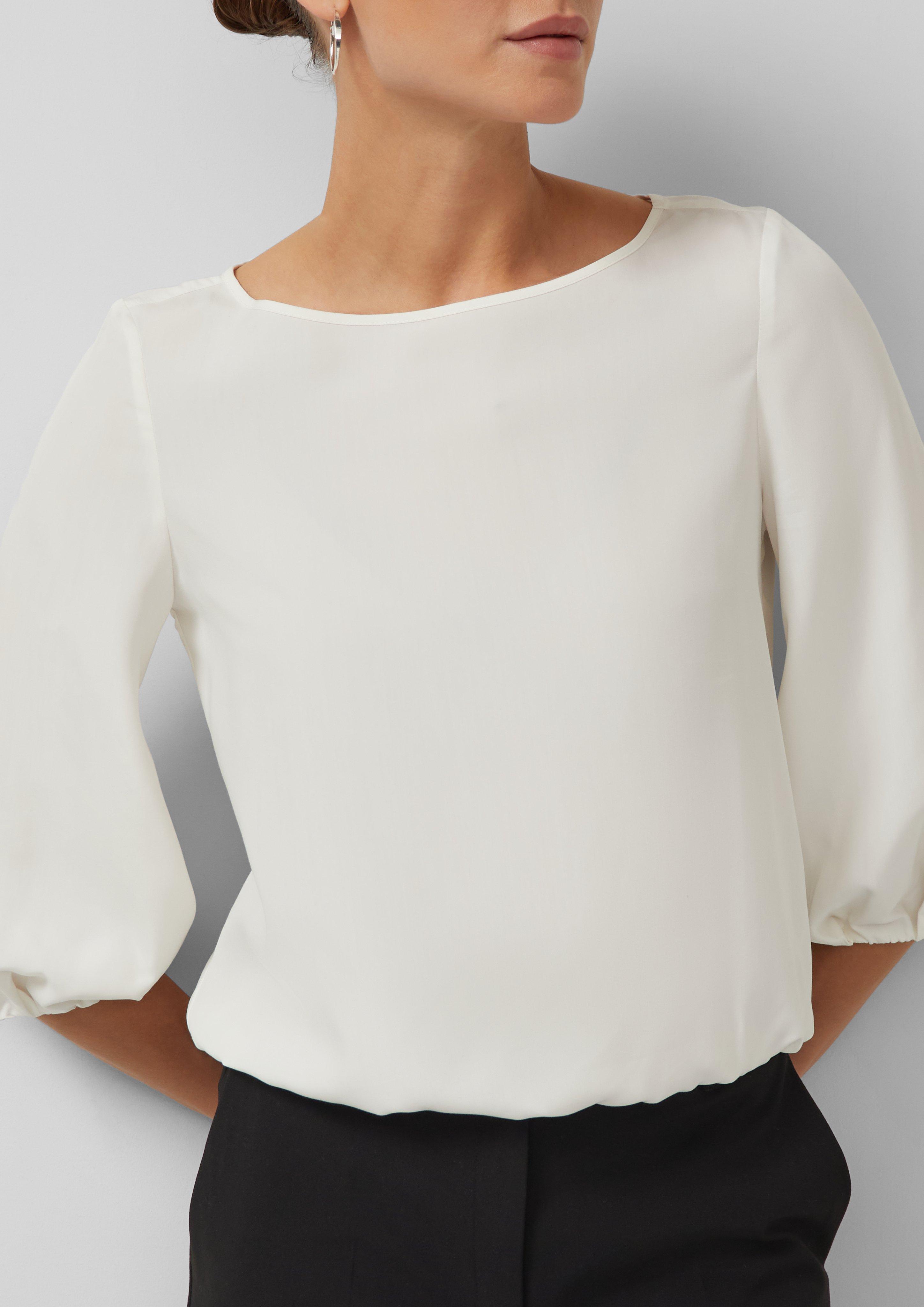 Modalmix-Bluse mit U-Boot-Ausschnitt und Gummibündchen