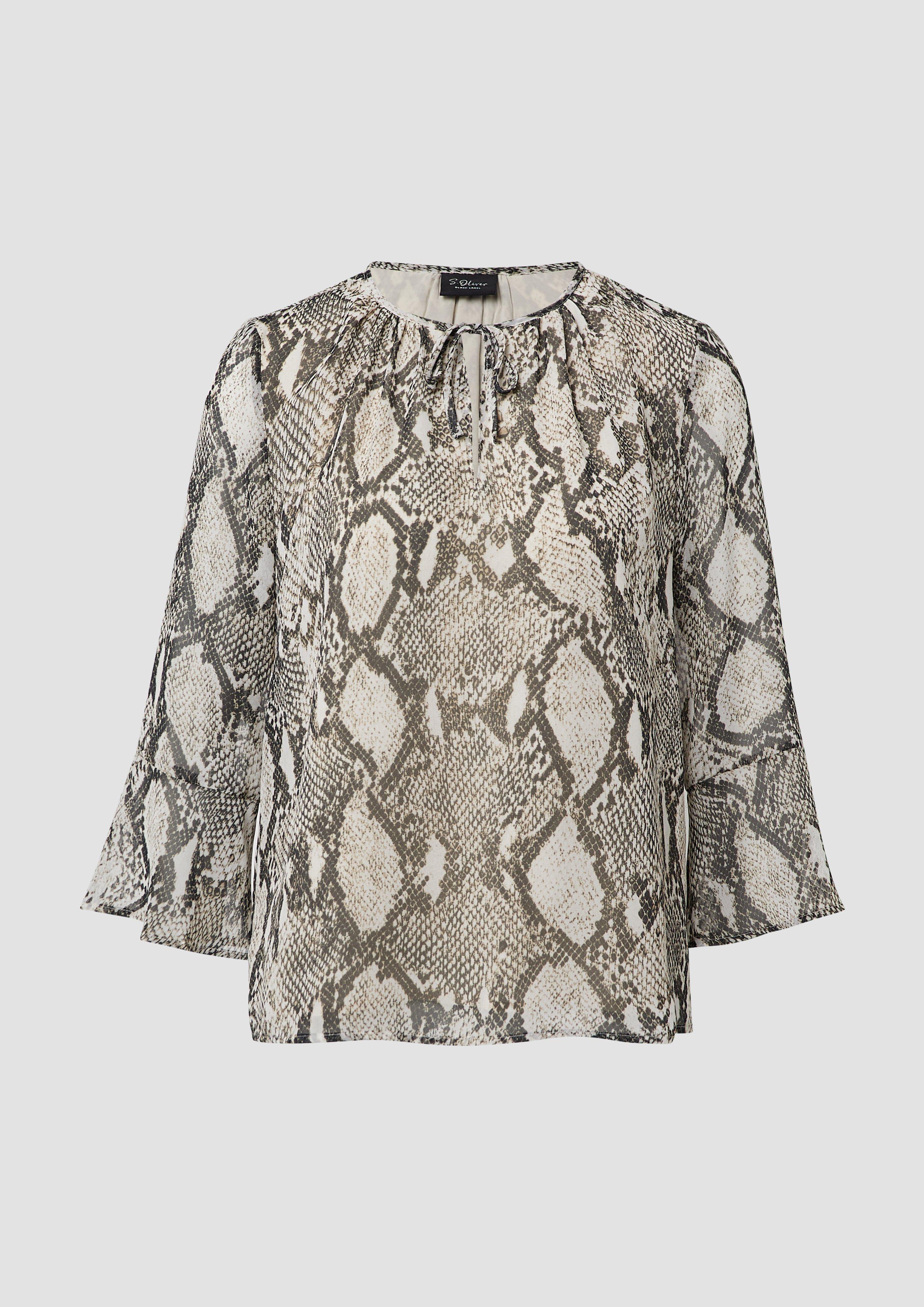 s.Oliver - Bluse mit Schlangen-Print und Bindeband, Damen, Beige