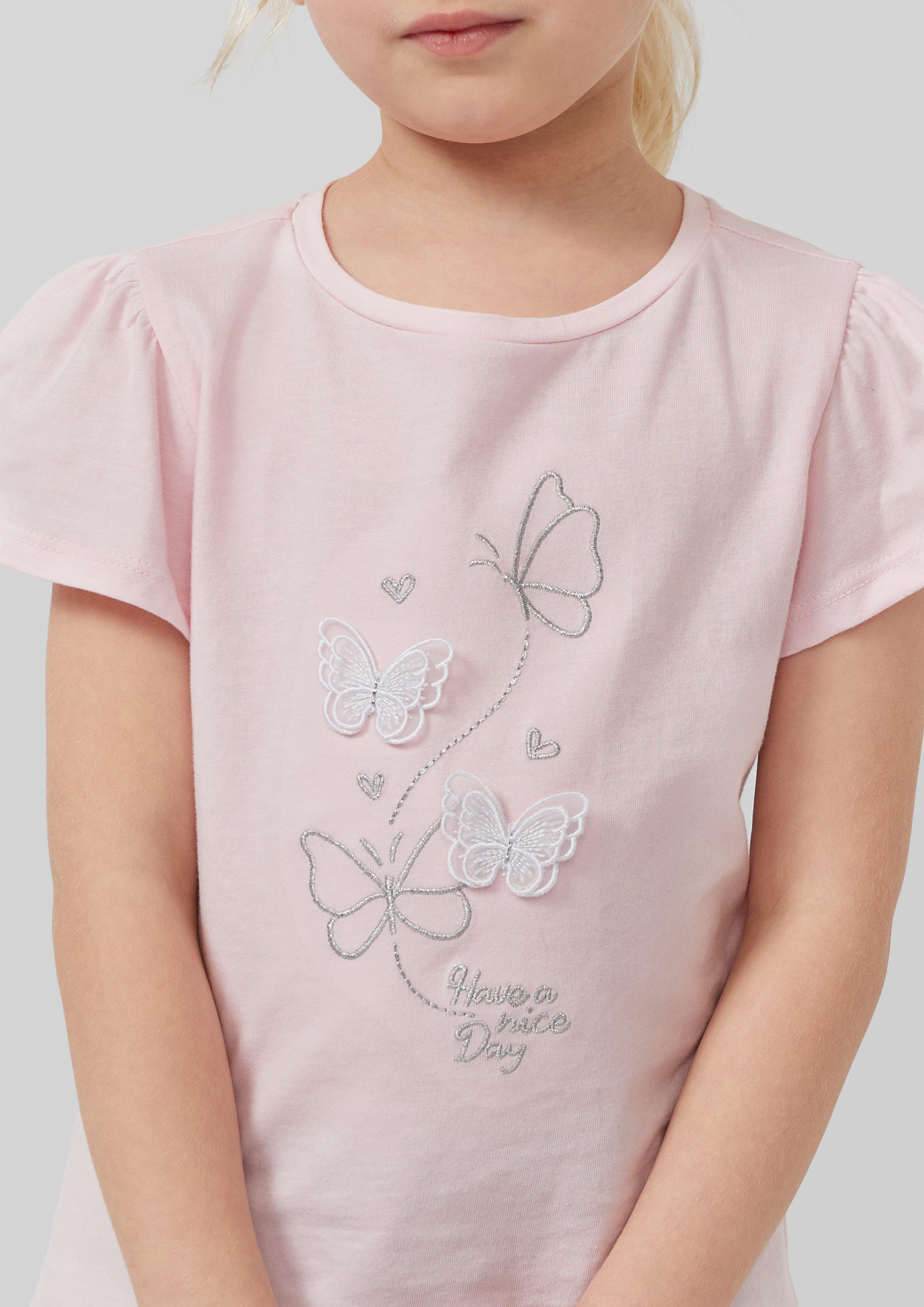 T-Shirt mit Volantärmeln und Applikation