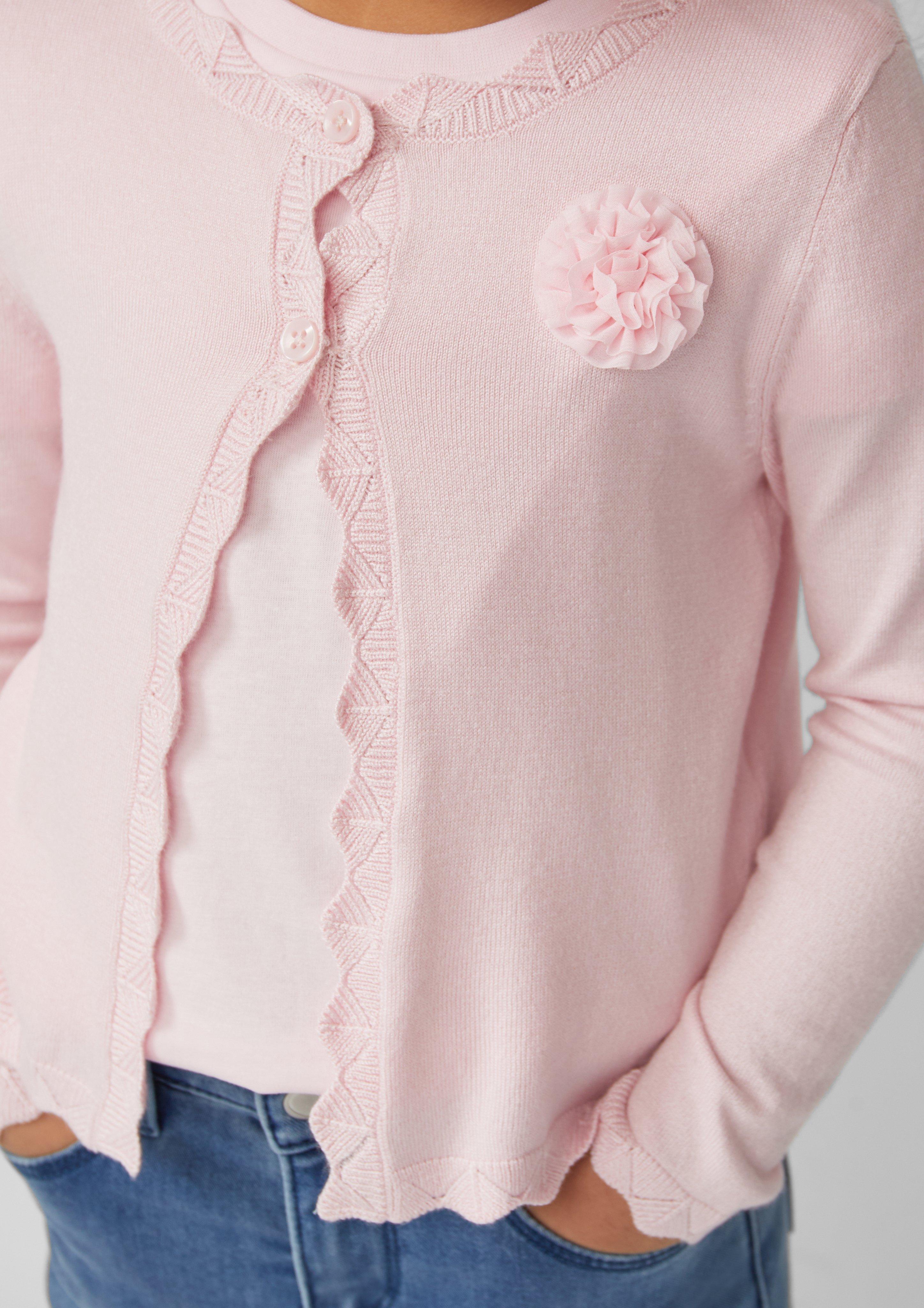 Feinstrickjacke mit Zierkante und Applikation