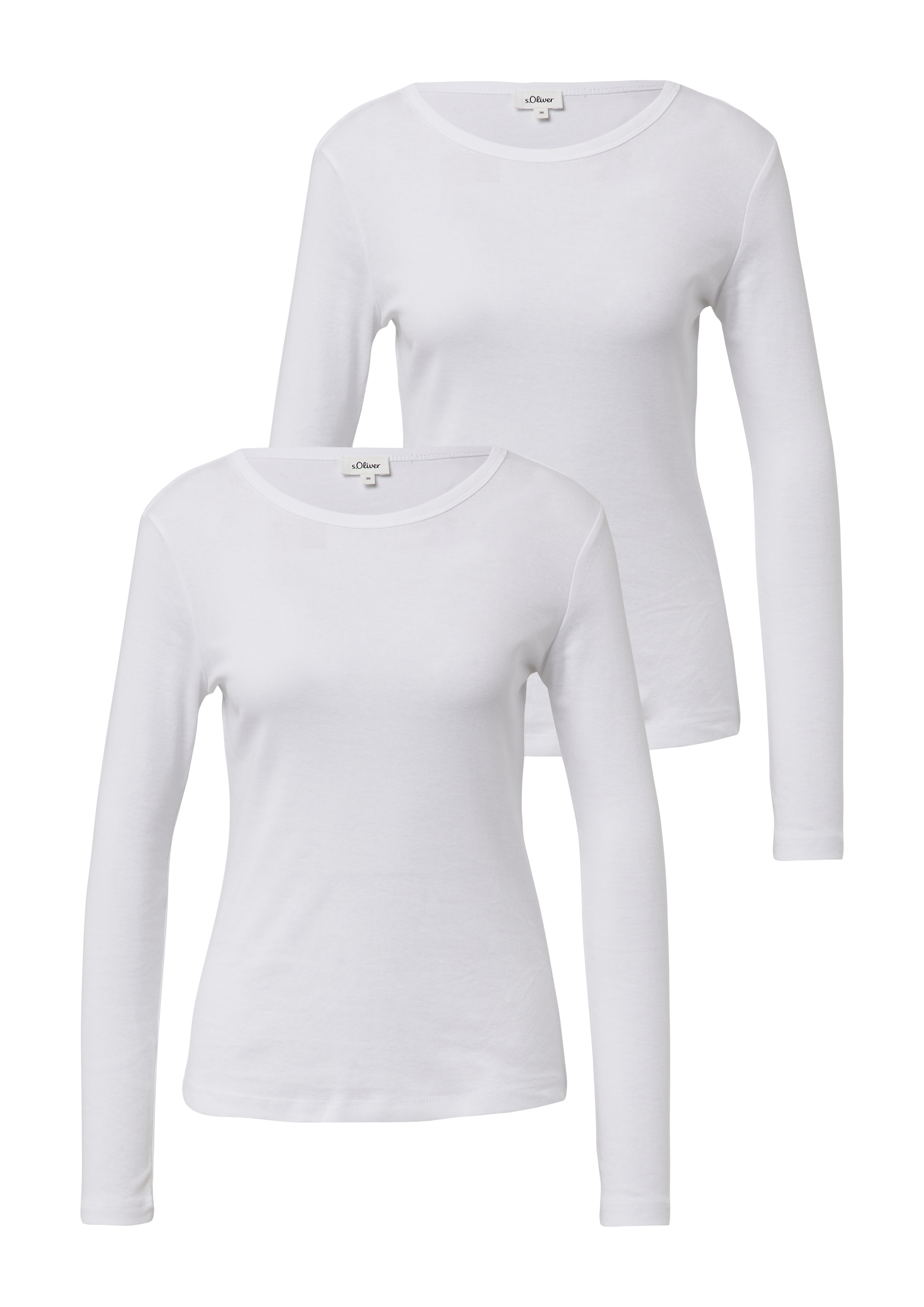 Geribde slim-fit longsleeve in een 2-pack