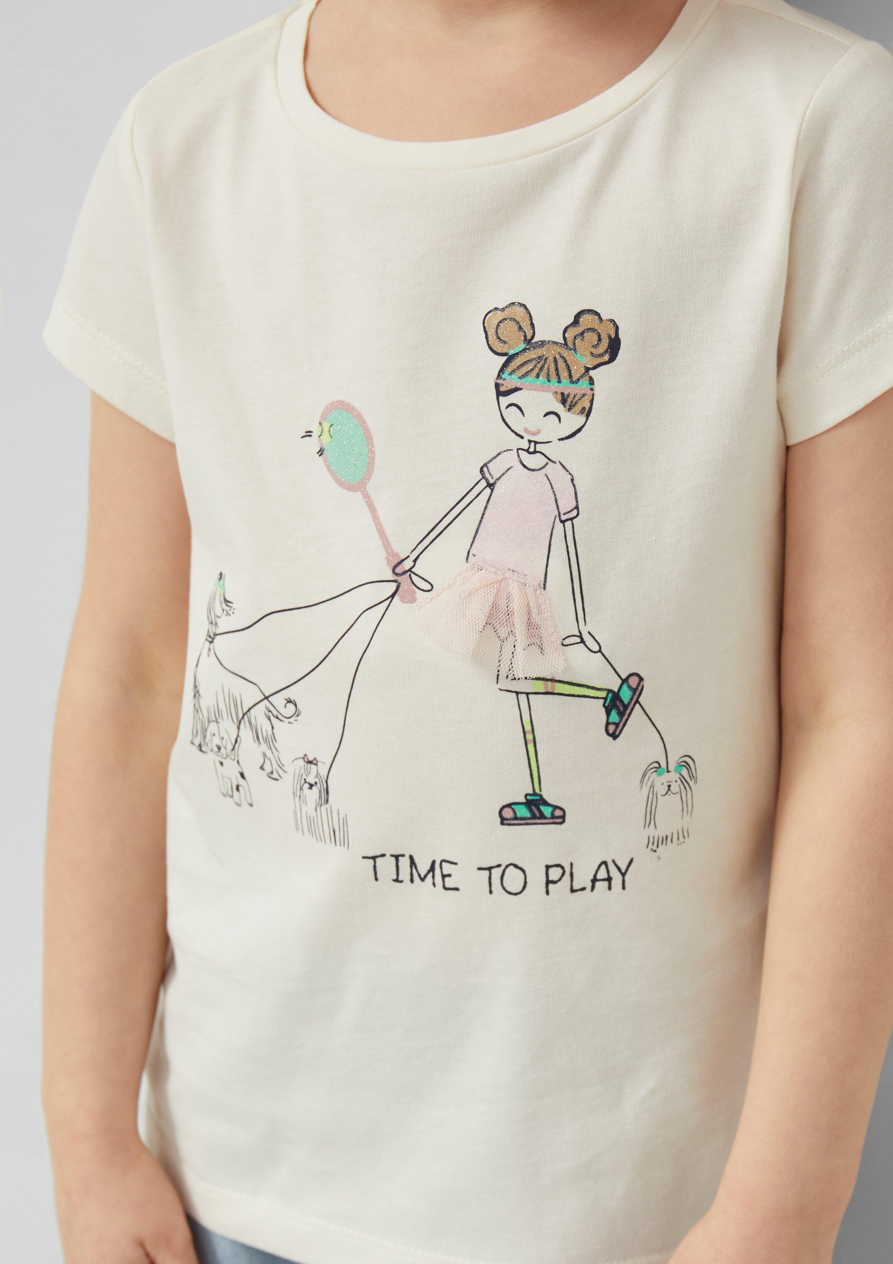 T-Shirt mit Glitzerprint und Applikation im A-Shape