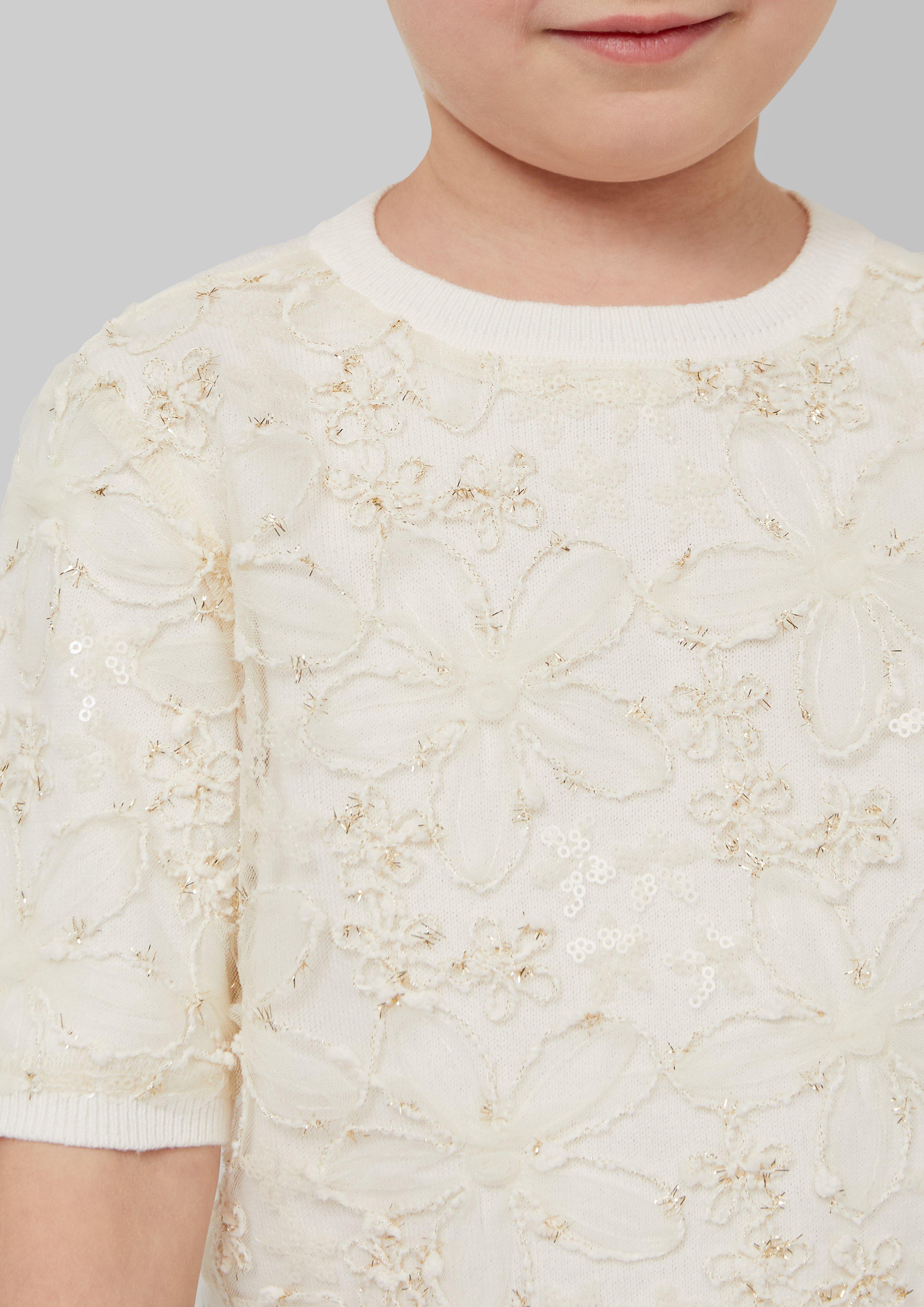 Strickpullover mit Pailletten und floralem Muster