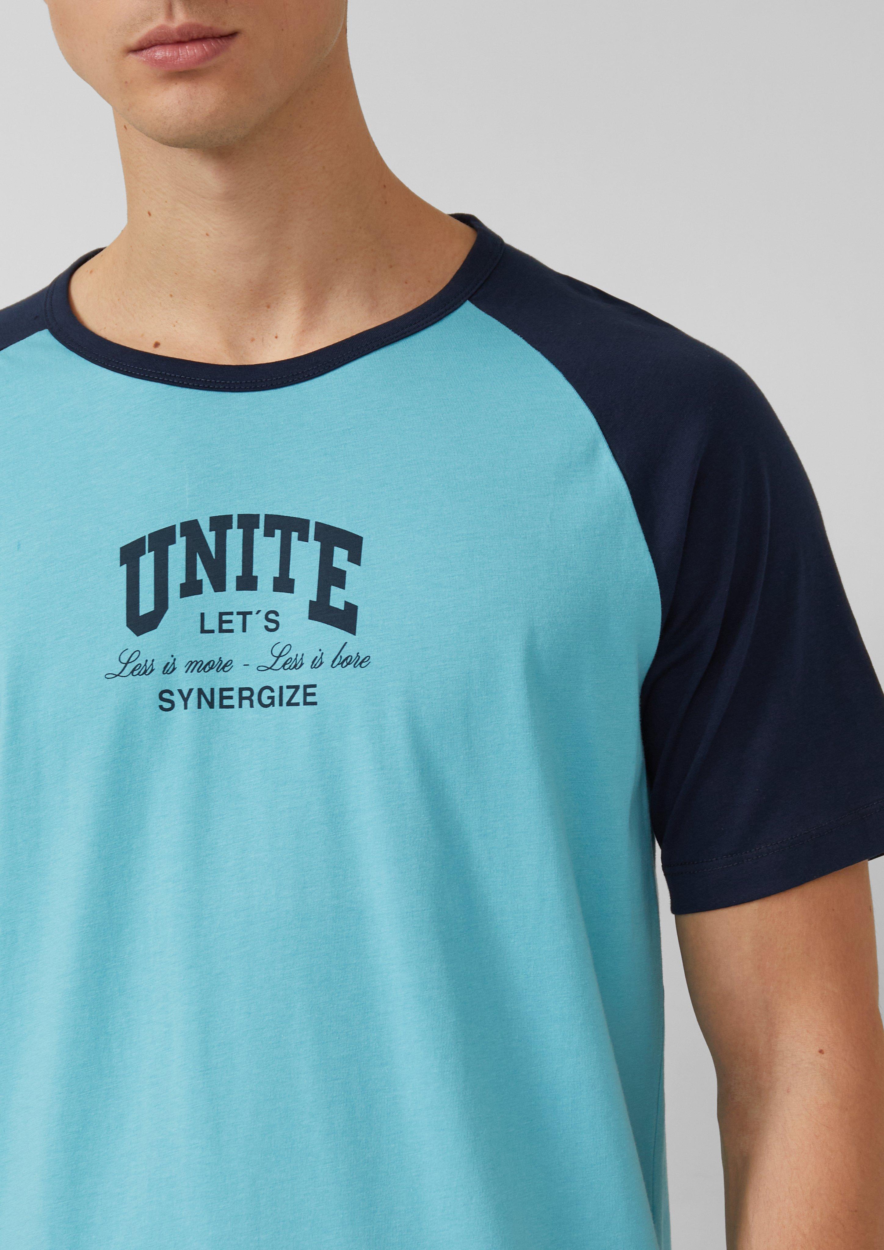 Colour-Block-T-Shirt mit Frontprint und Raglanärmeln