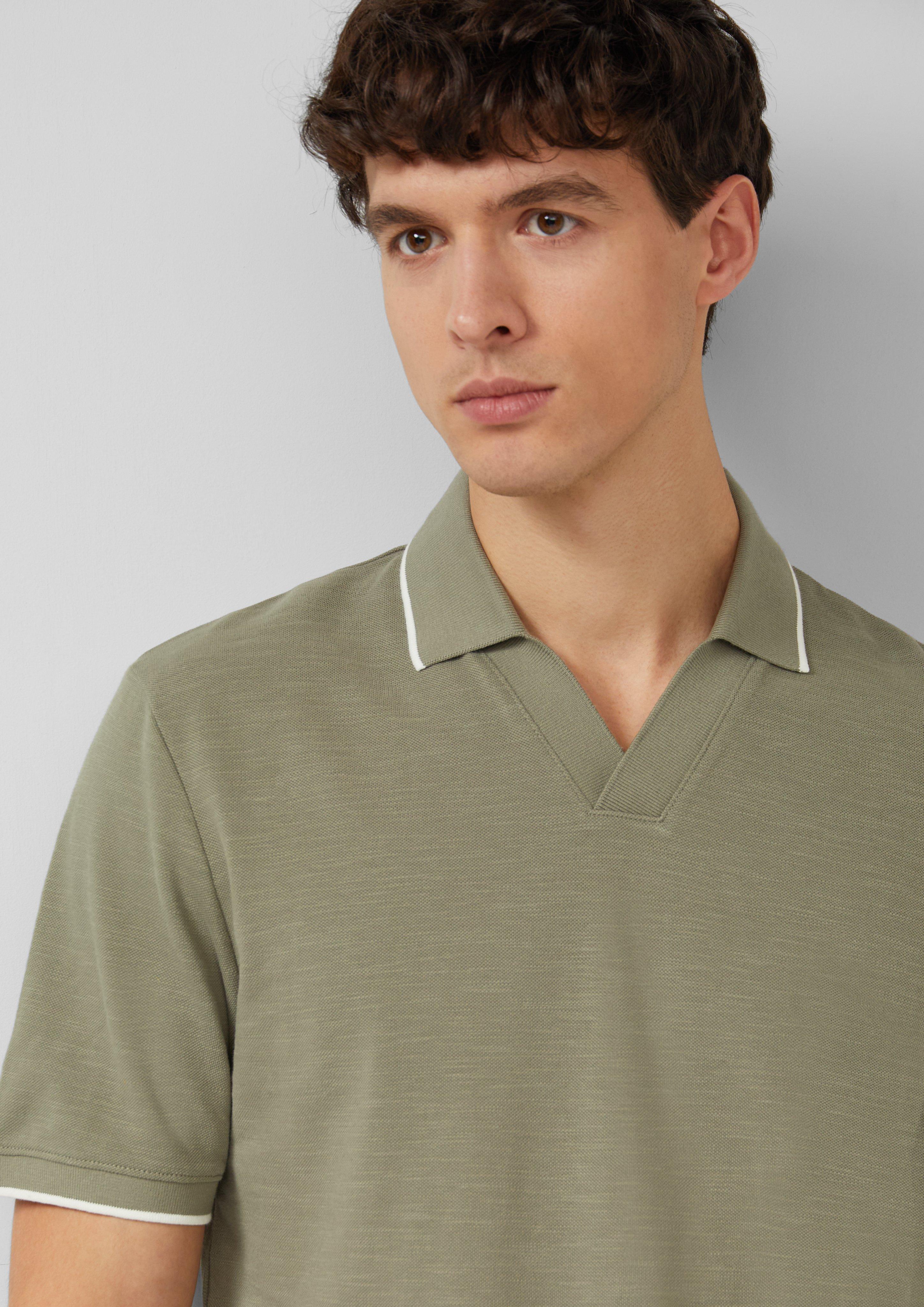 Poloshirt aus Flammgarn-Piqué mit Kontrastabschlüssen