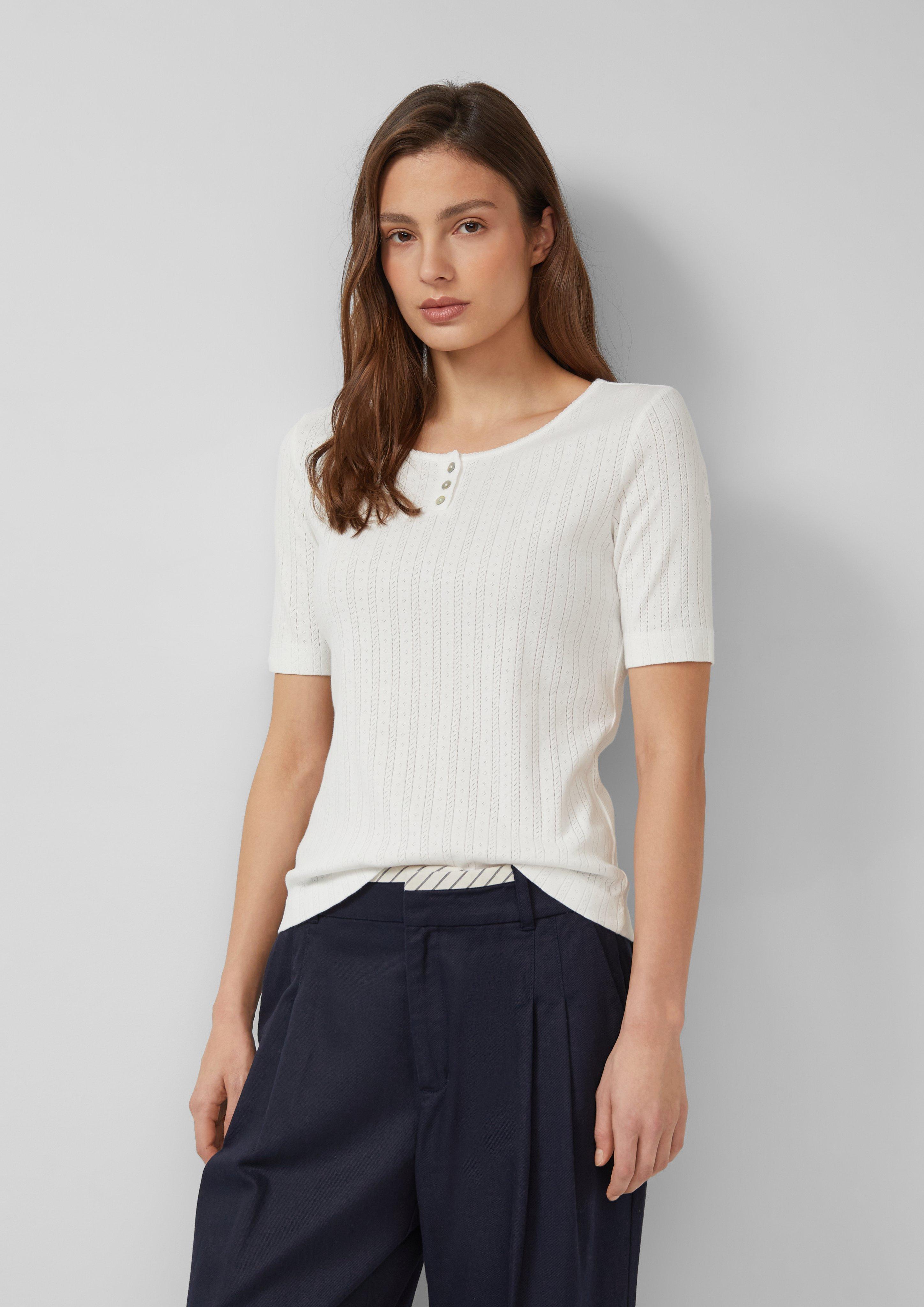 Thumbnail - Pointelle-T-Shirt mit Knopfleiste