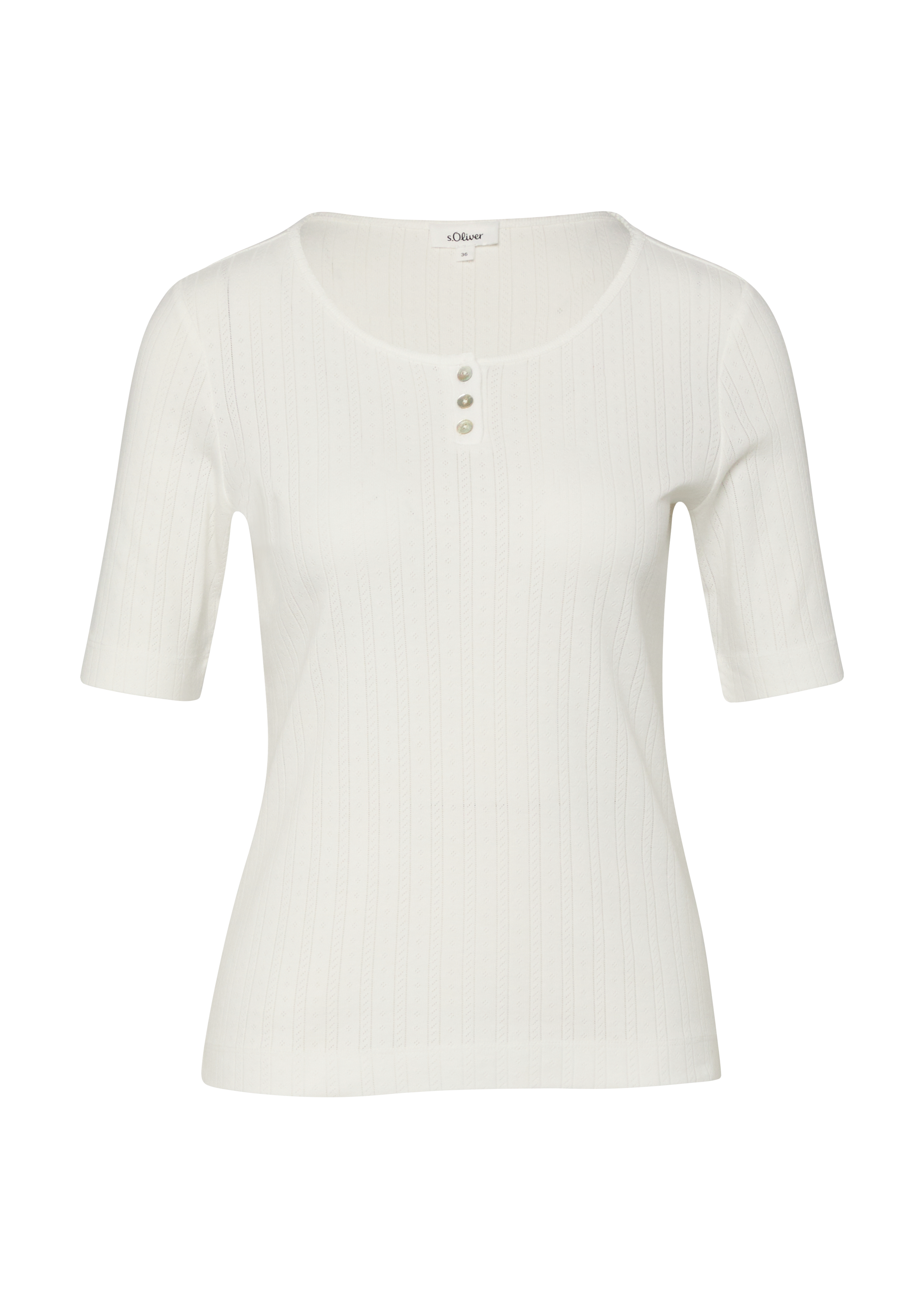 Pointelle T-shirt met knoopsluiting