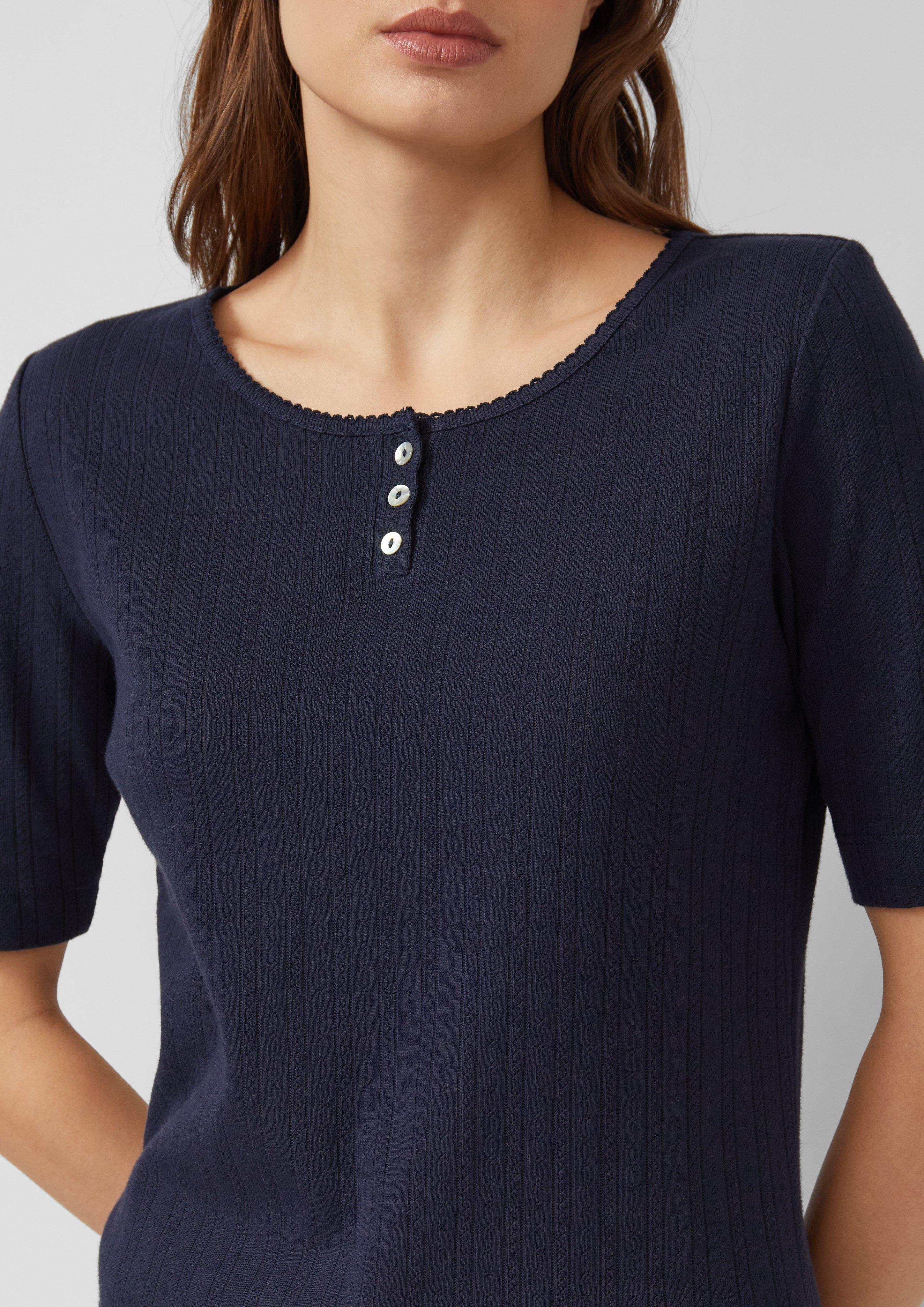 Pointelle-T-Shirt mit Knopfleiste