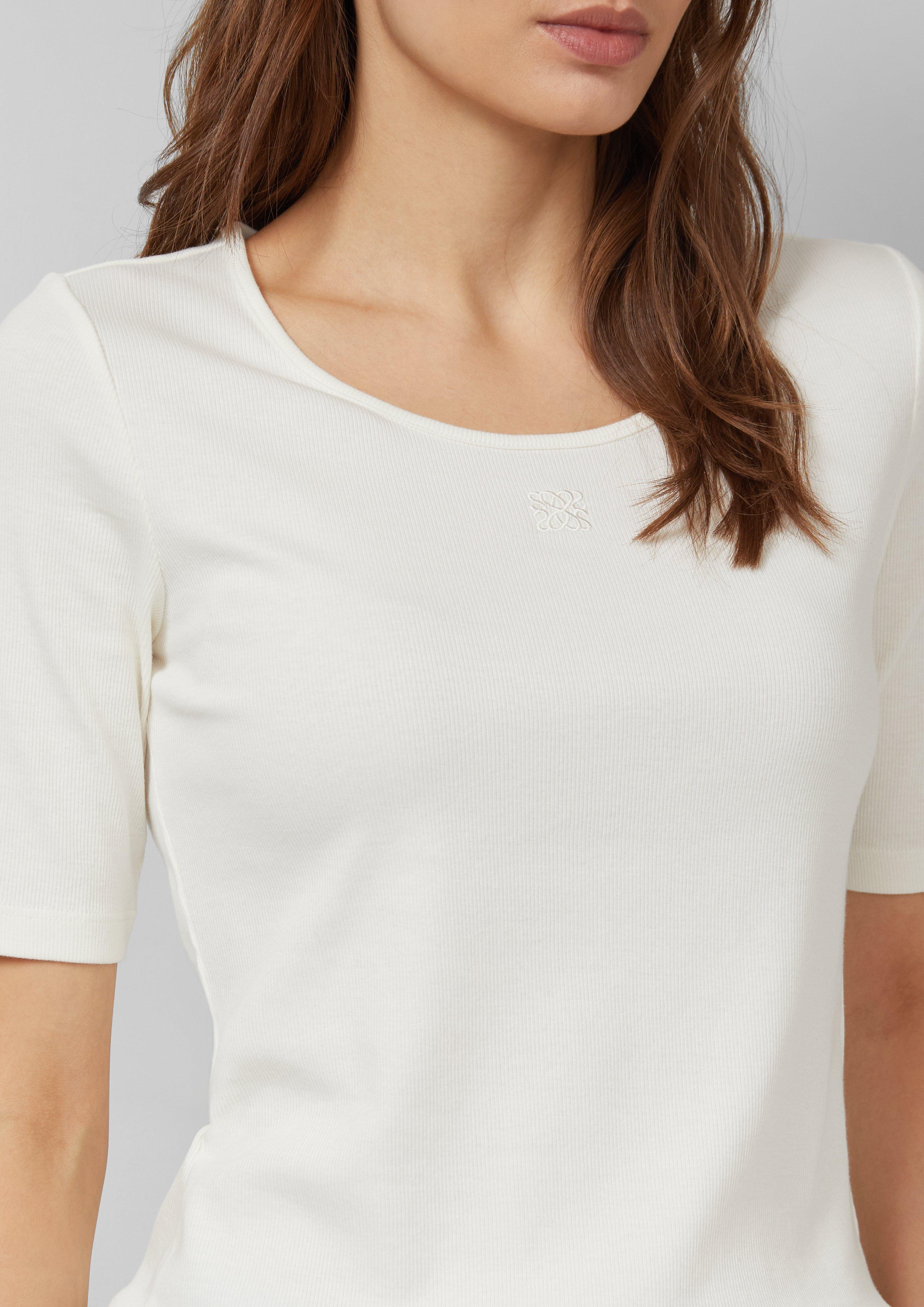 Geripptes T-Shirt im Slim Fit mit Stickerei