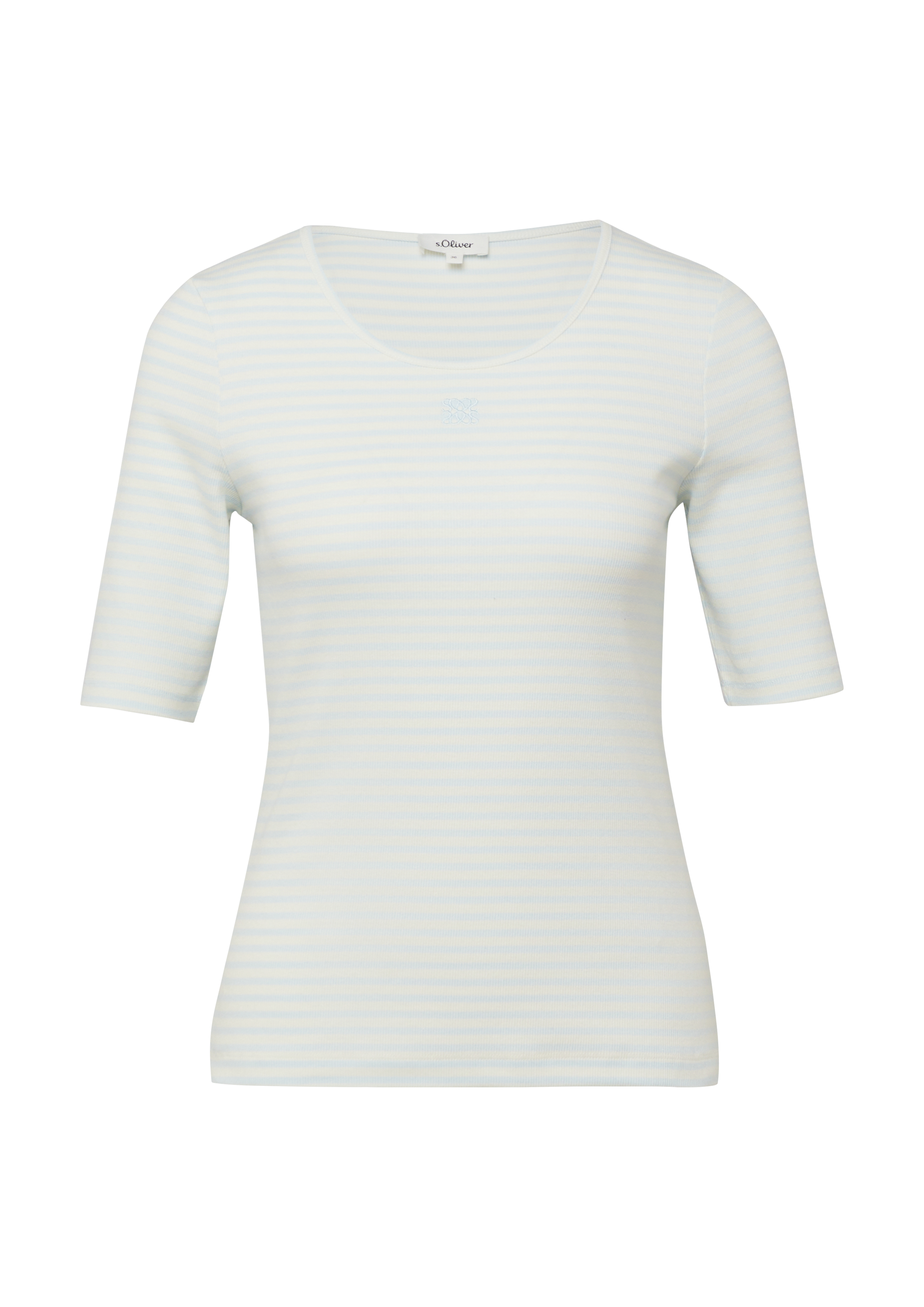 s.Oliver Geripptes T-Shirt Im Slim Fit Mit Stickerei