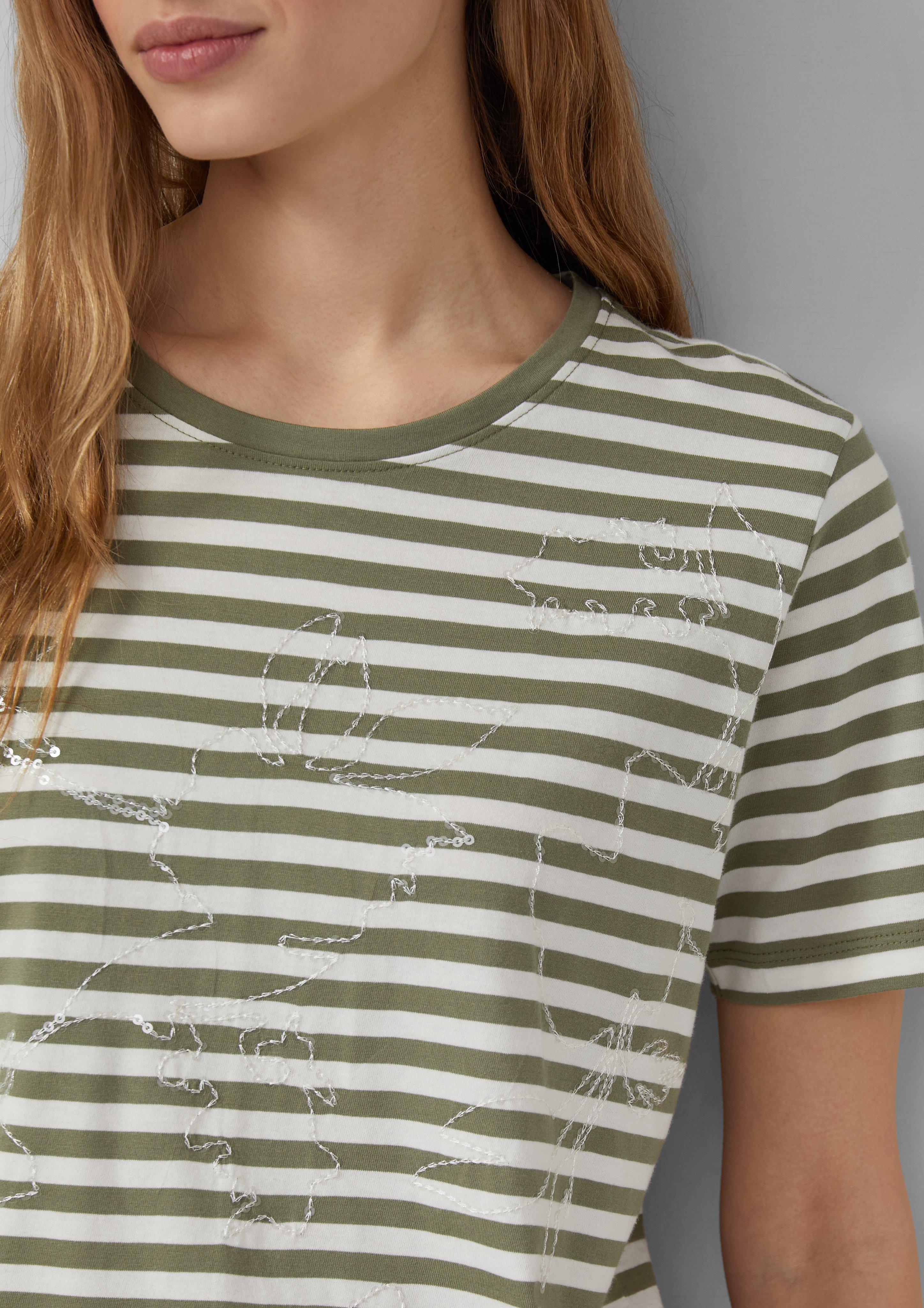 Gestreiftes Baumwoll-T-Shirt mit Pailletten