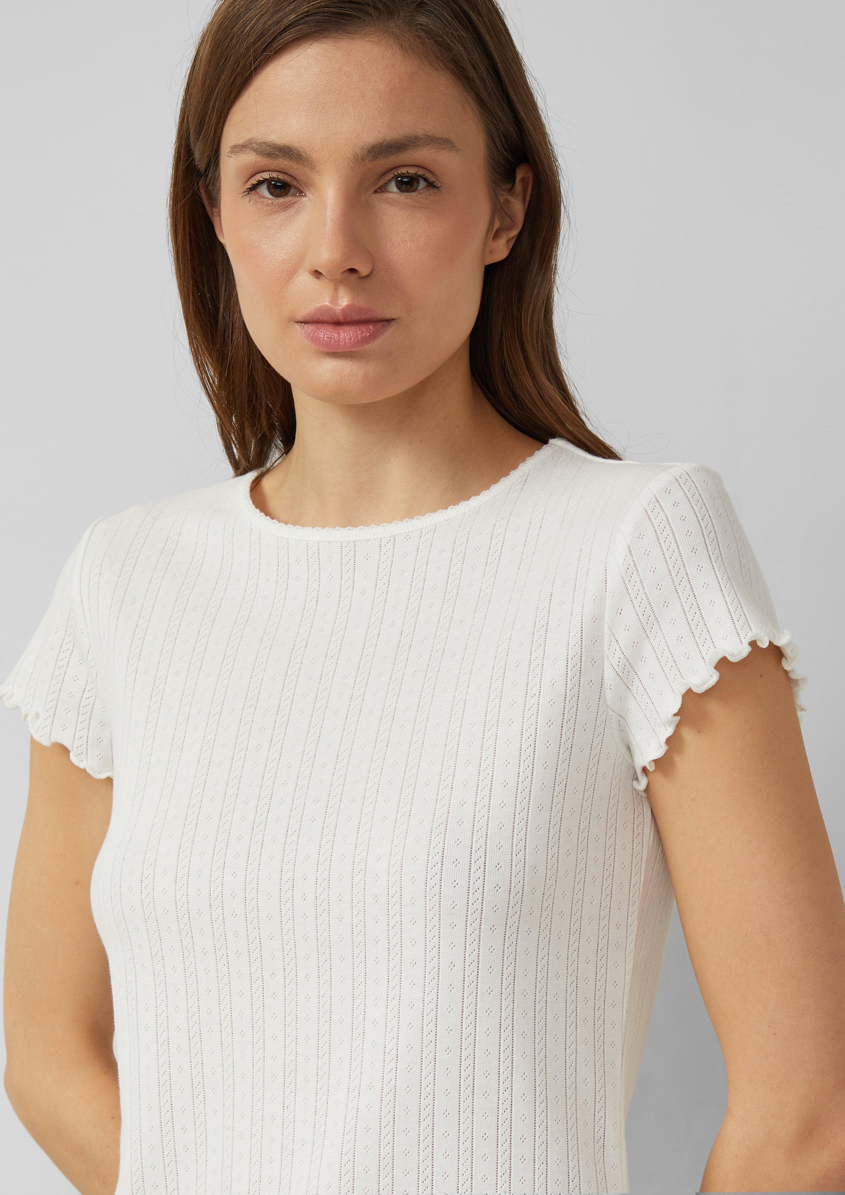 Pointelle-Shirt im Slim Fit mit Wellenkante