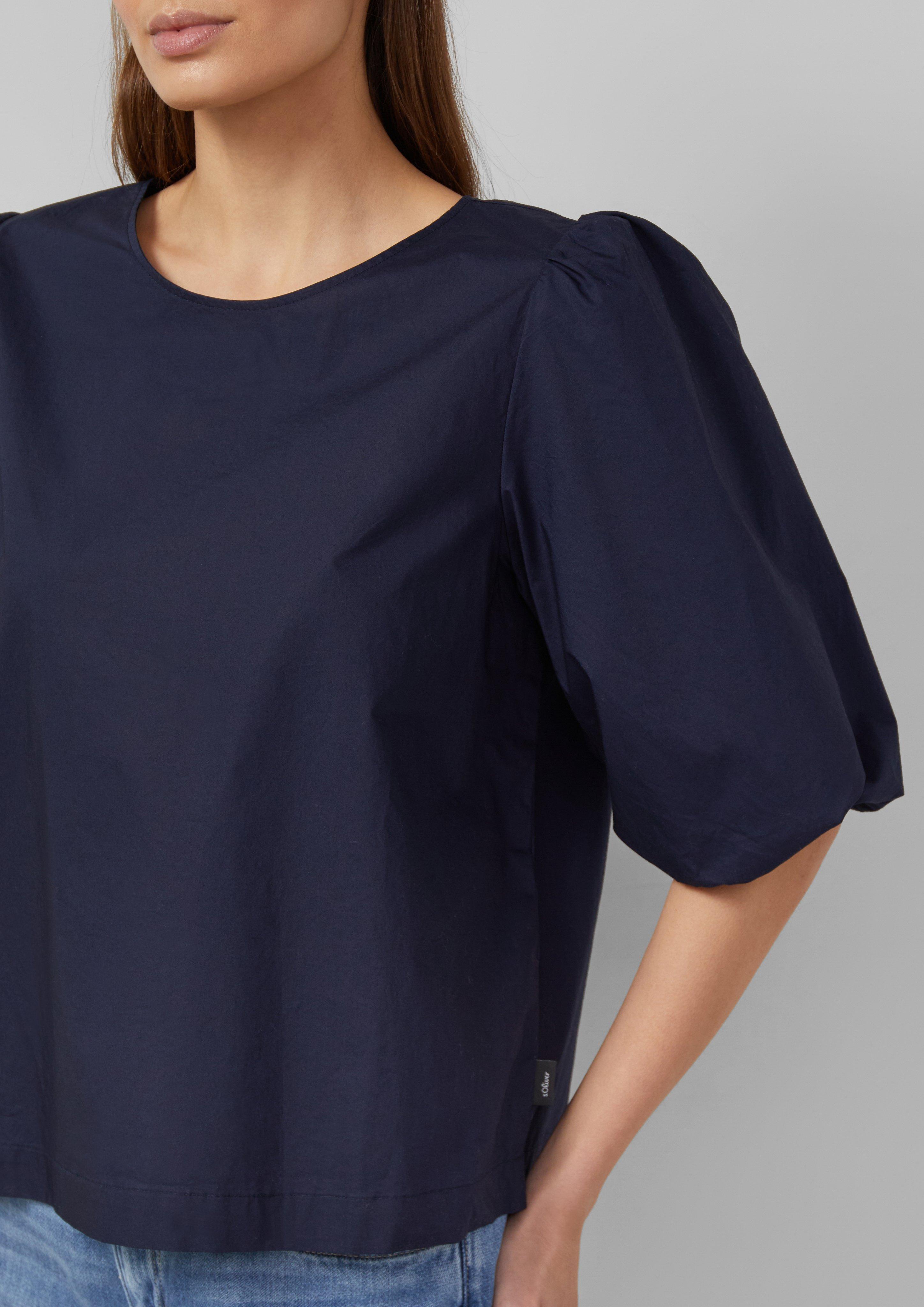 Popeline-Bluse mit Ballonärmeln