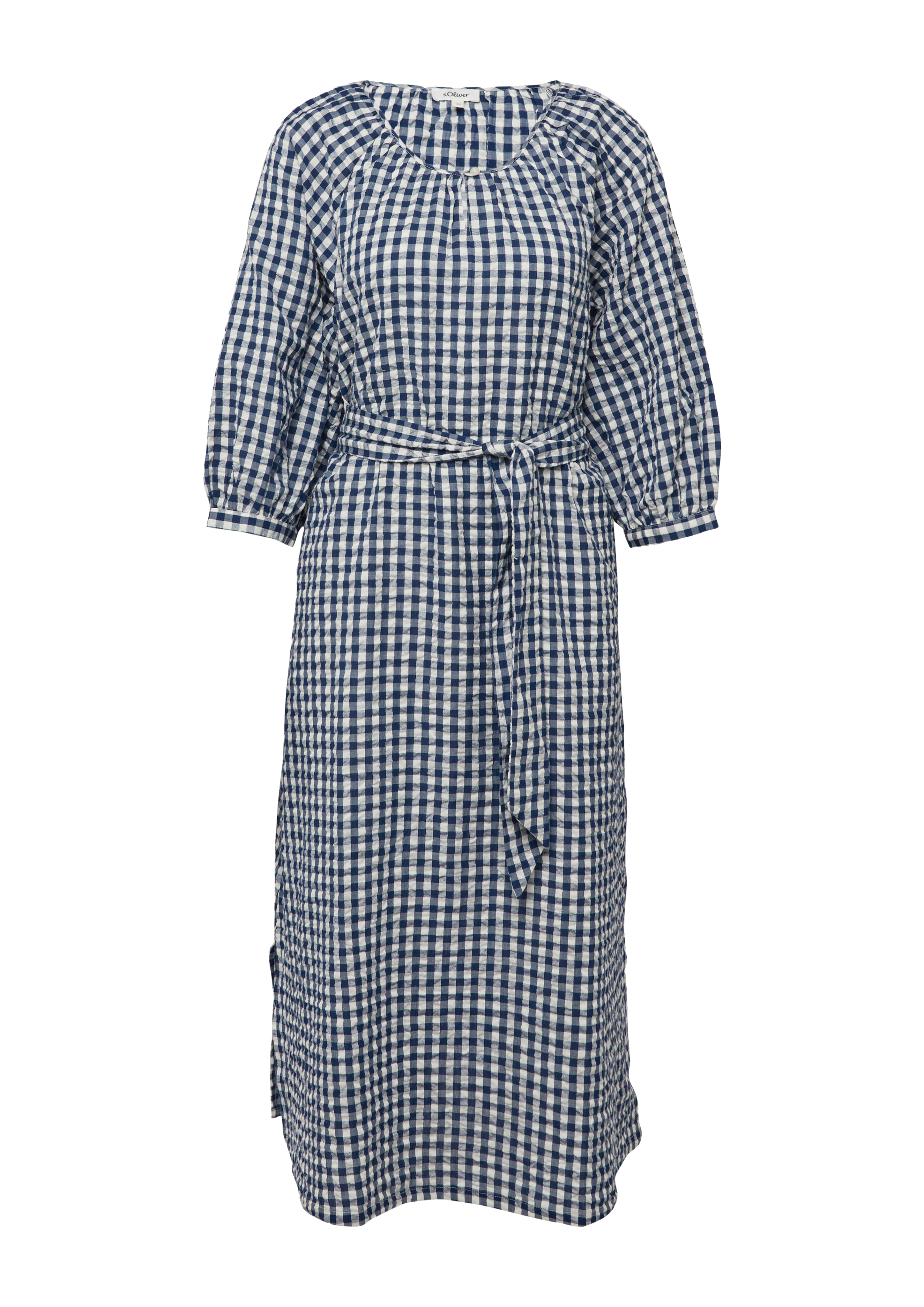 s.Oliver Seersucker-Kleid Mit Raffung Und Gürtel