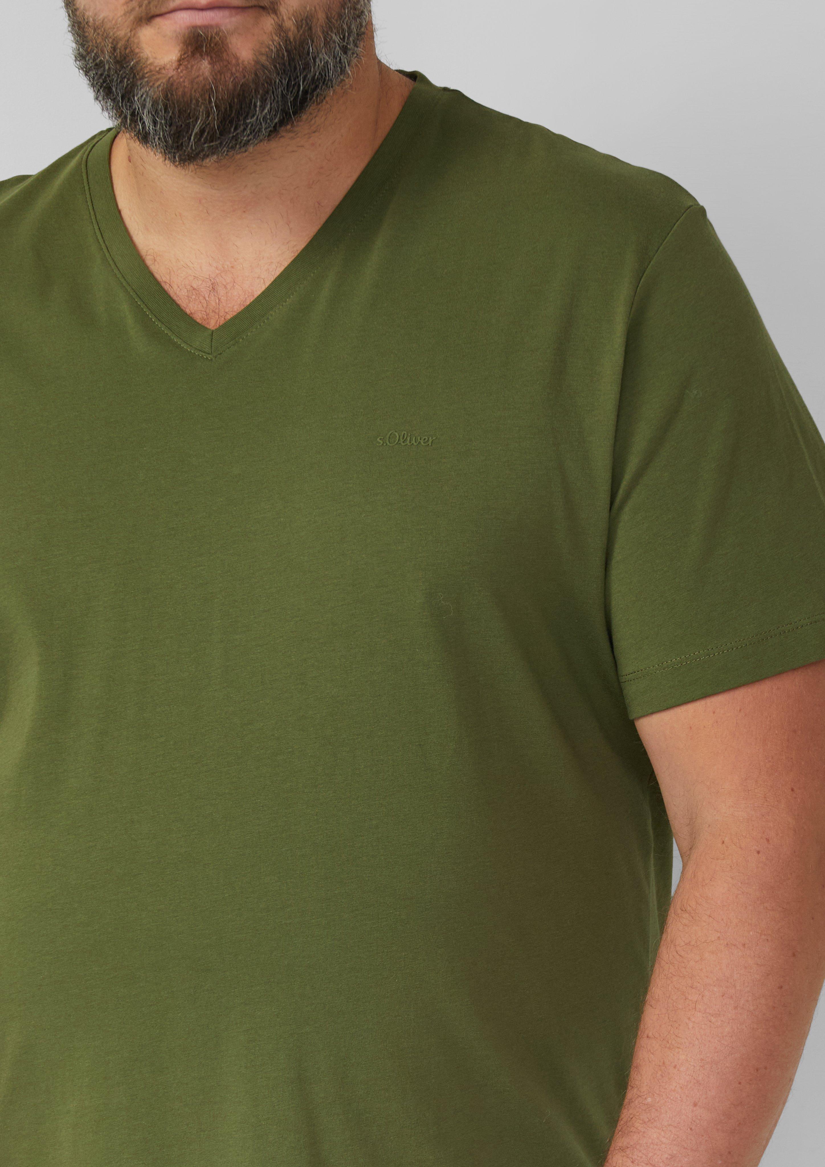 Baumwoll-T-Shirt mit V-Ausschnitt und Logoprint