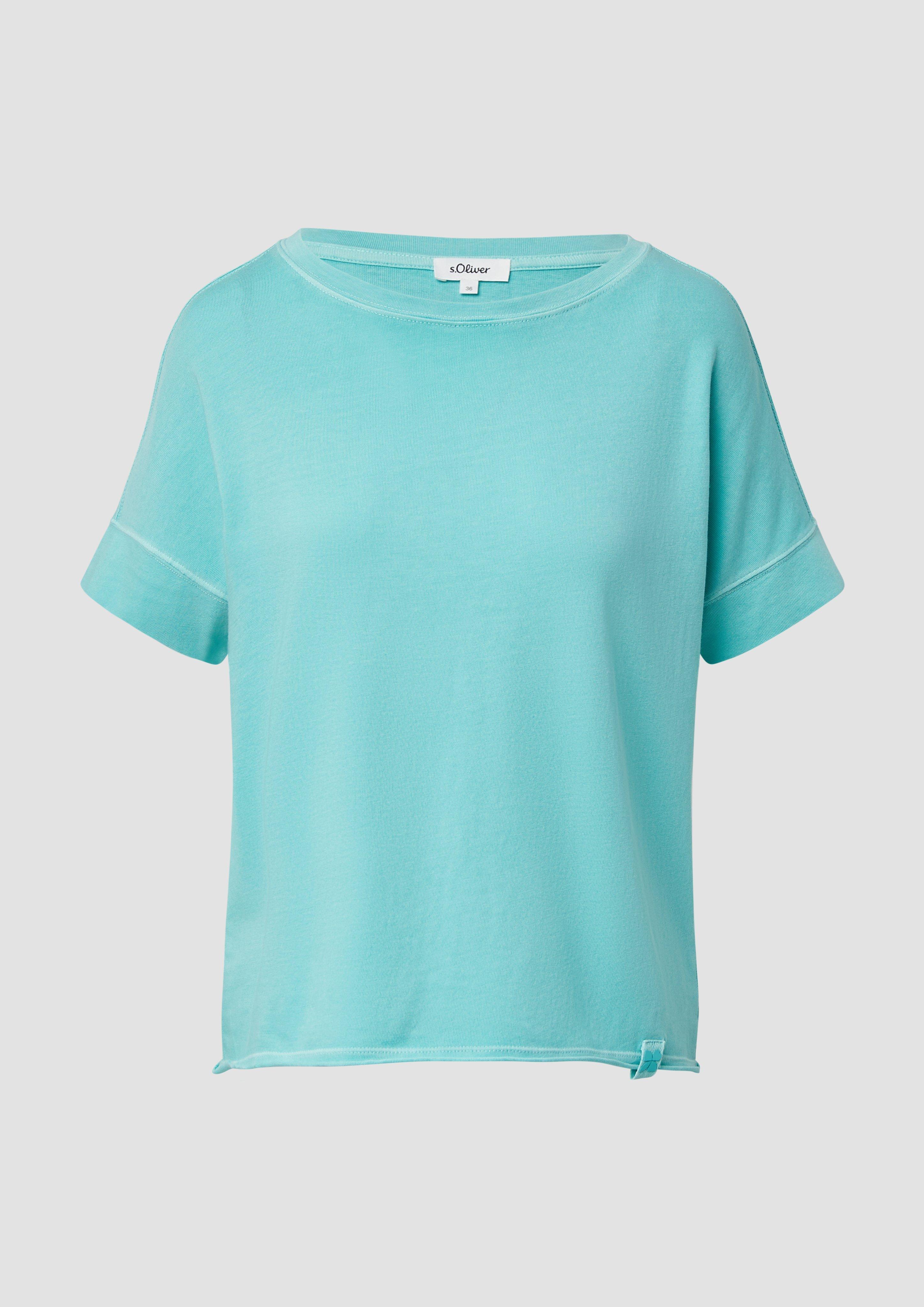 s.Oliver - Baumwollshirt mit Wascheffekt und Rollsaum, Damen, türkis