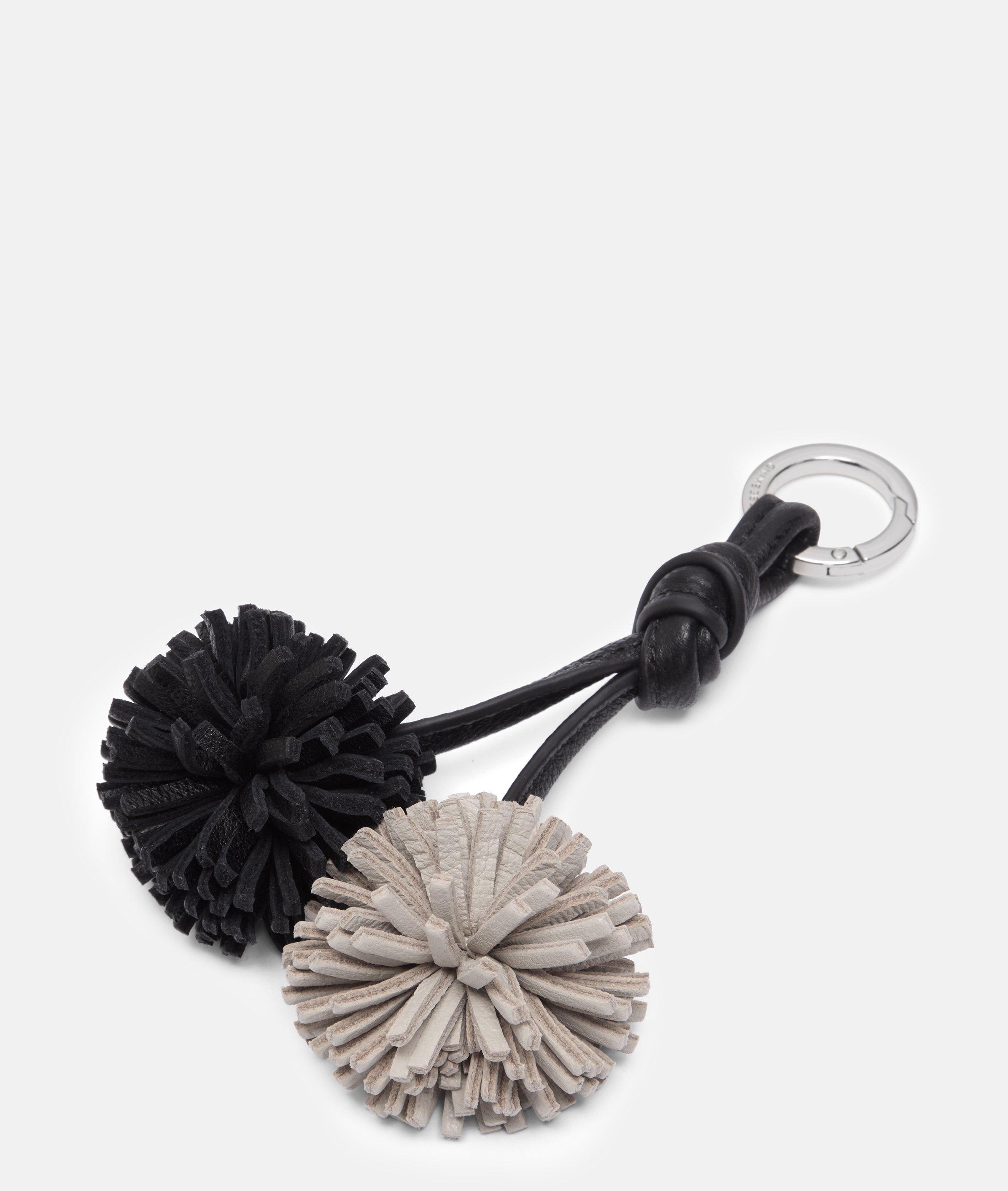 Pom-Pom Pendant in schwarz, beige & blau