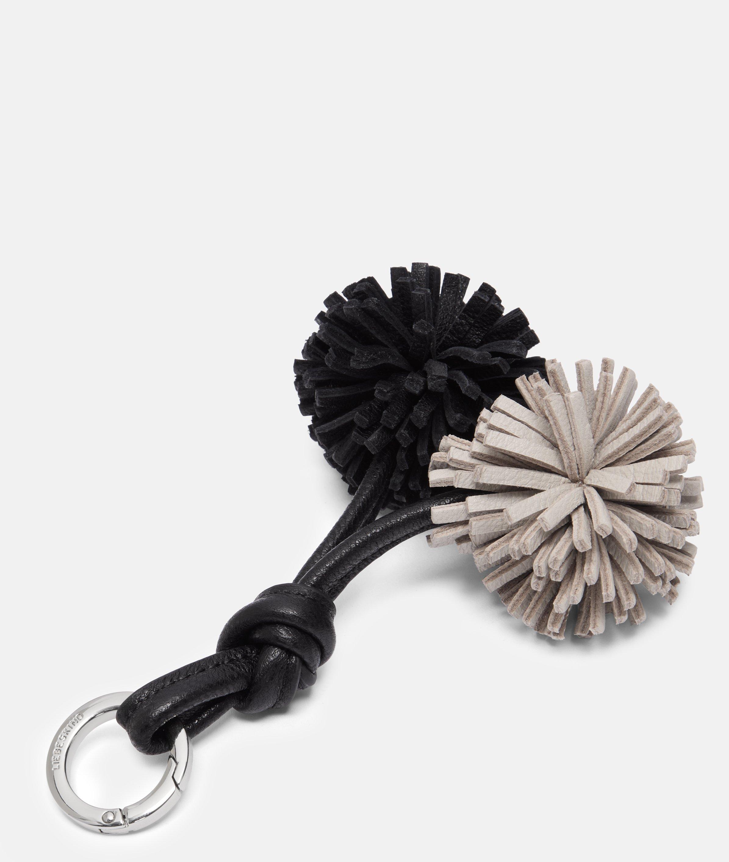 Pom-Pom Pendant in schwarz, beige & blau
